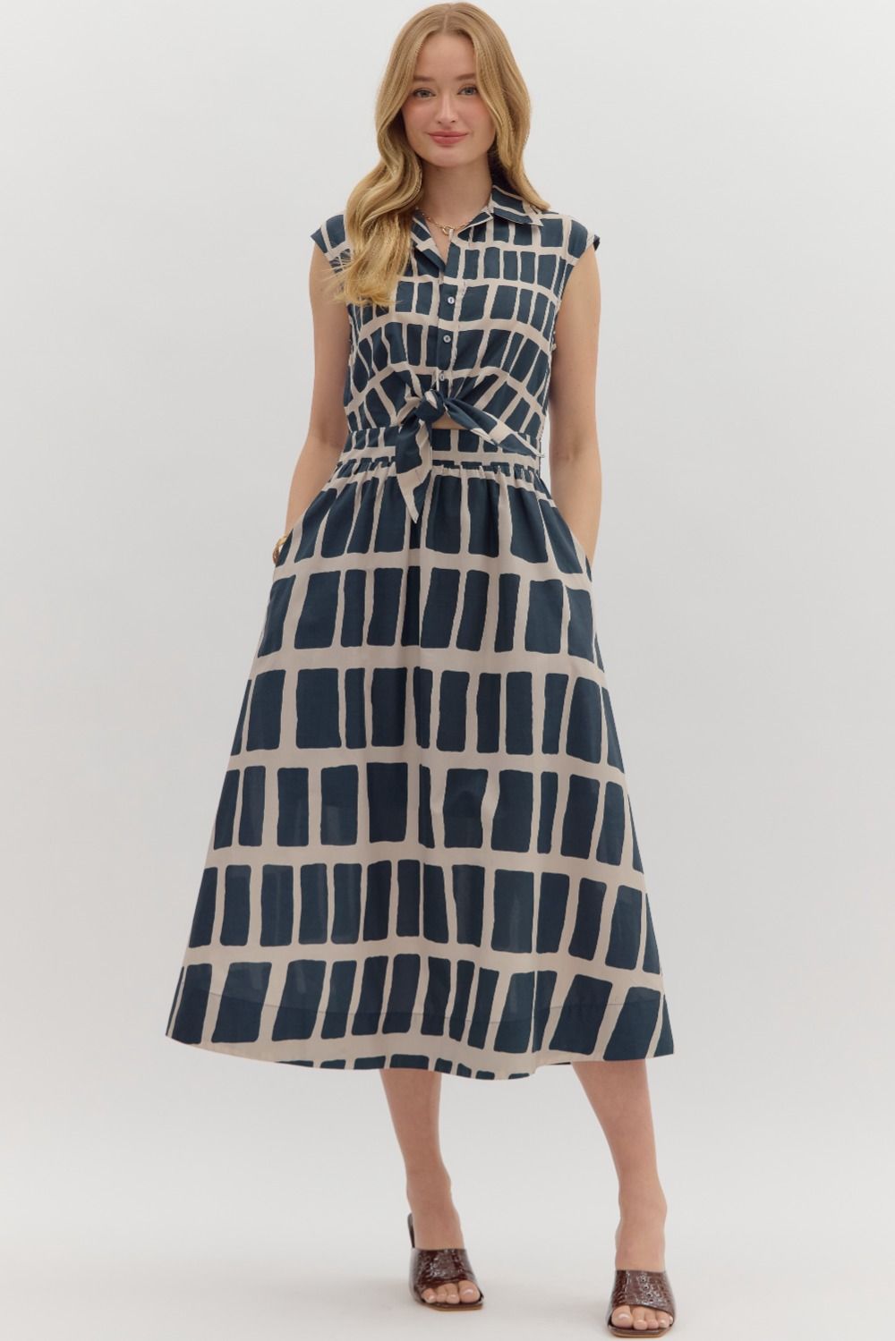 Marlowe Abstract Midi in Navy