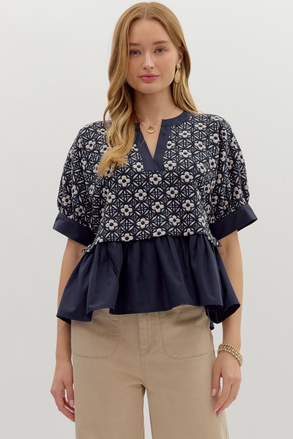 Indigo Bloom Peplum Top
