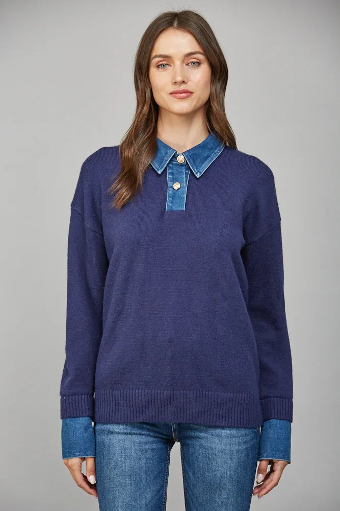 Denim Shirt Detail Sweater