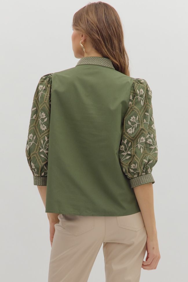 Olive Grove Embroidered Blouse