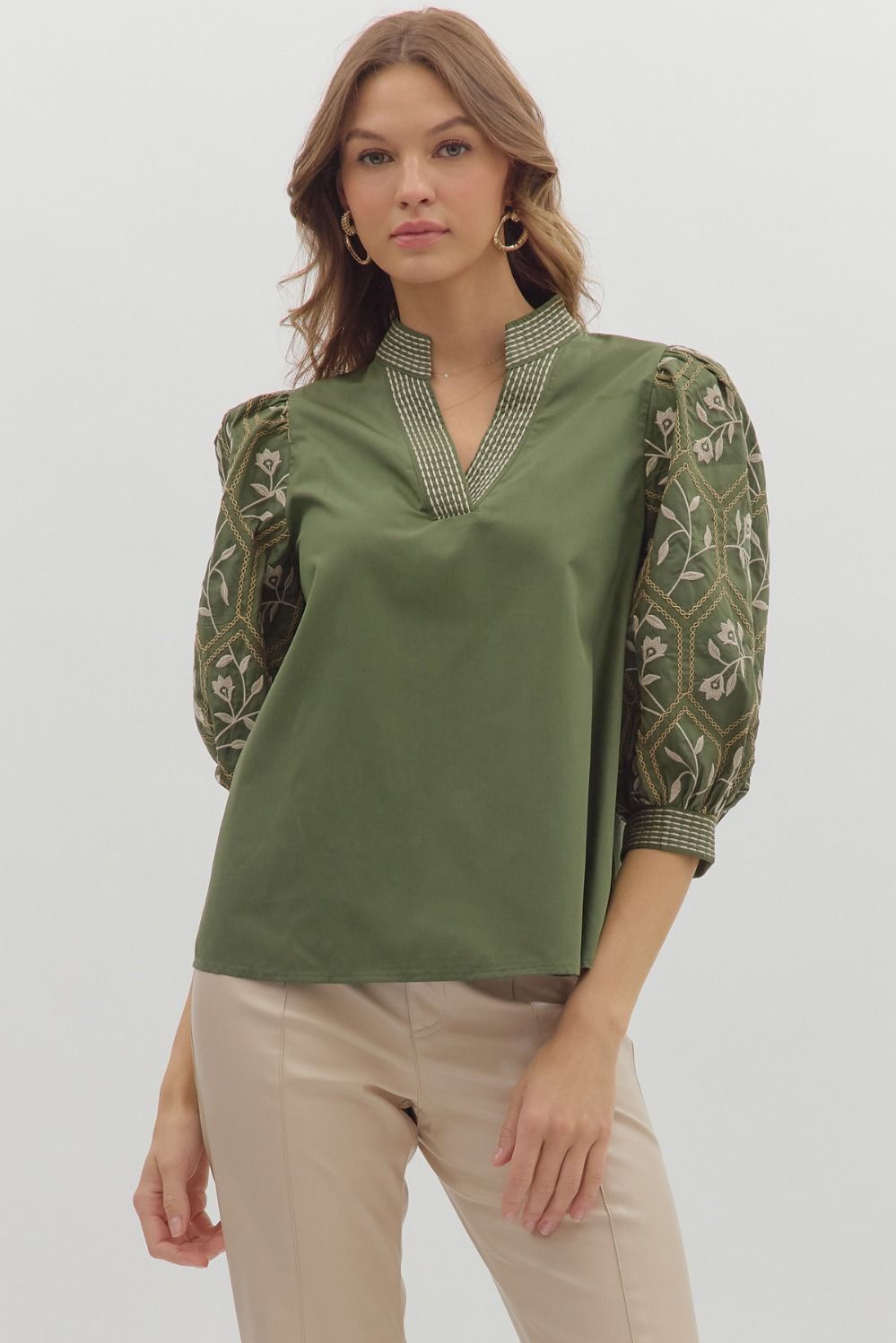 Olive Grove Embroidered Blouse