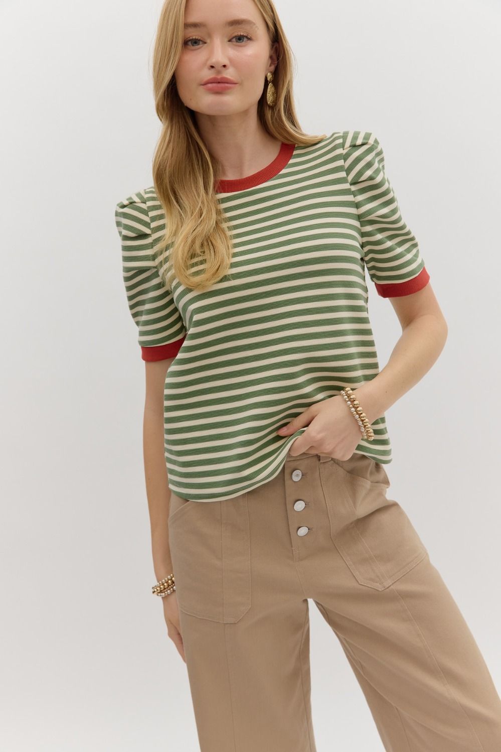 Sophie Striped top in Olive