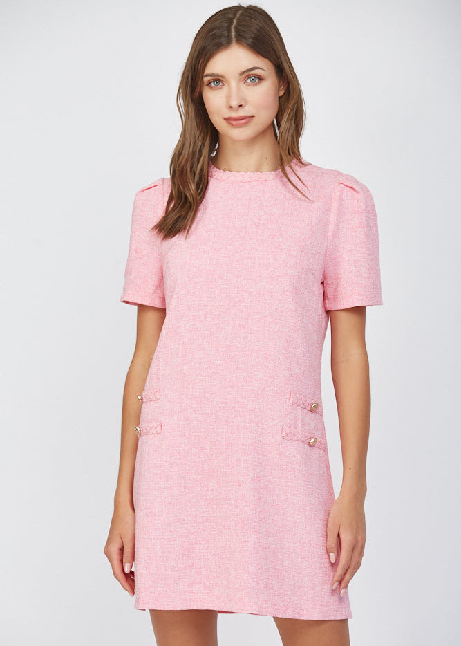 Braid Detail Pink Shift Dress - Surprise Lily