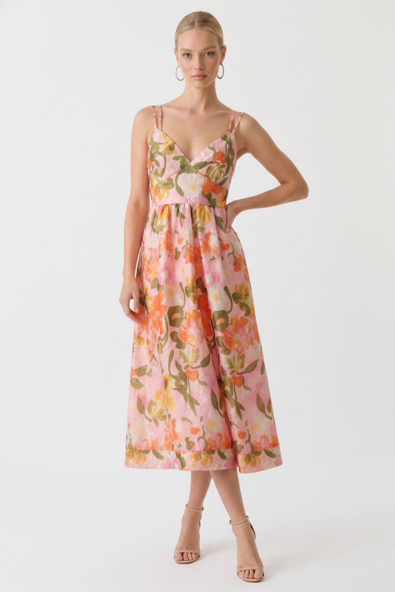 Pink Floral Midi Dress
