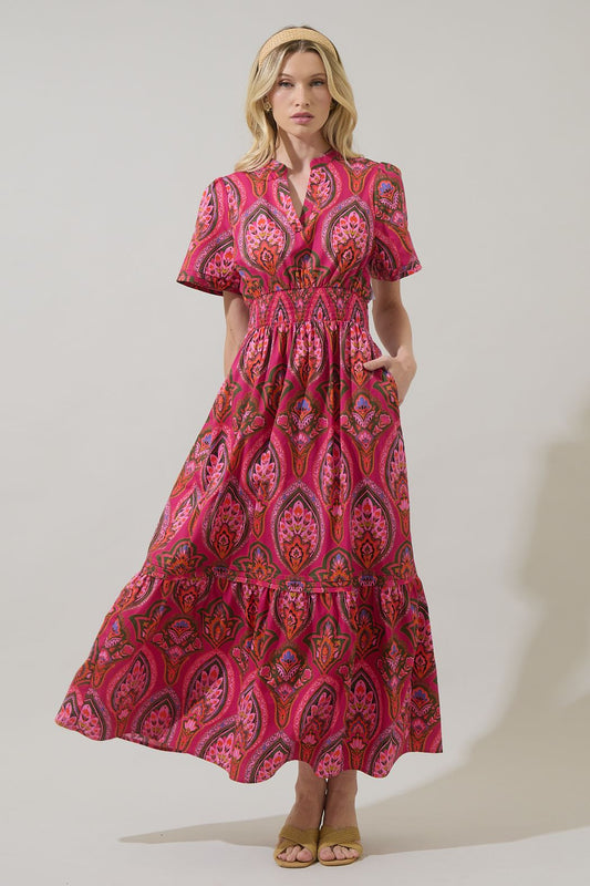 Pink Paisley Poplin Maxi Dress