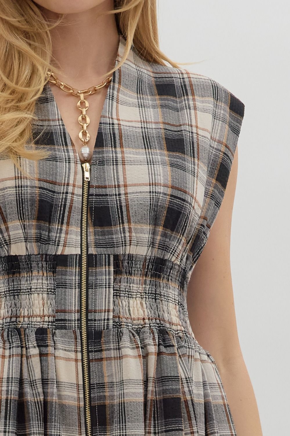 Zoe Zipper Front Dress in Plaid