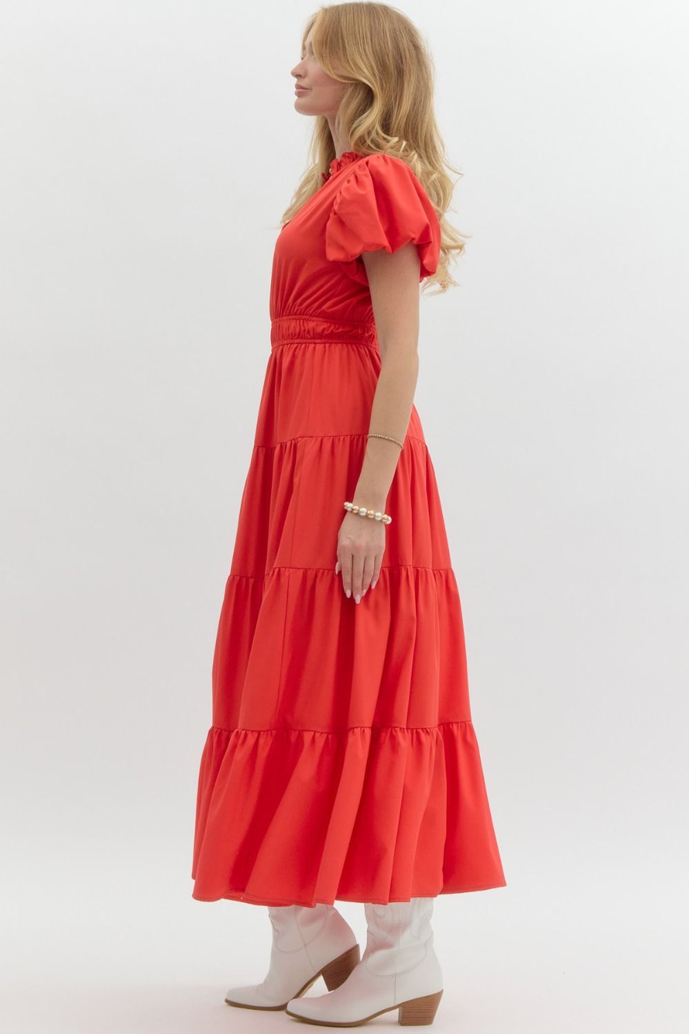 Judy V-Neck Midi Dress in Red