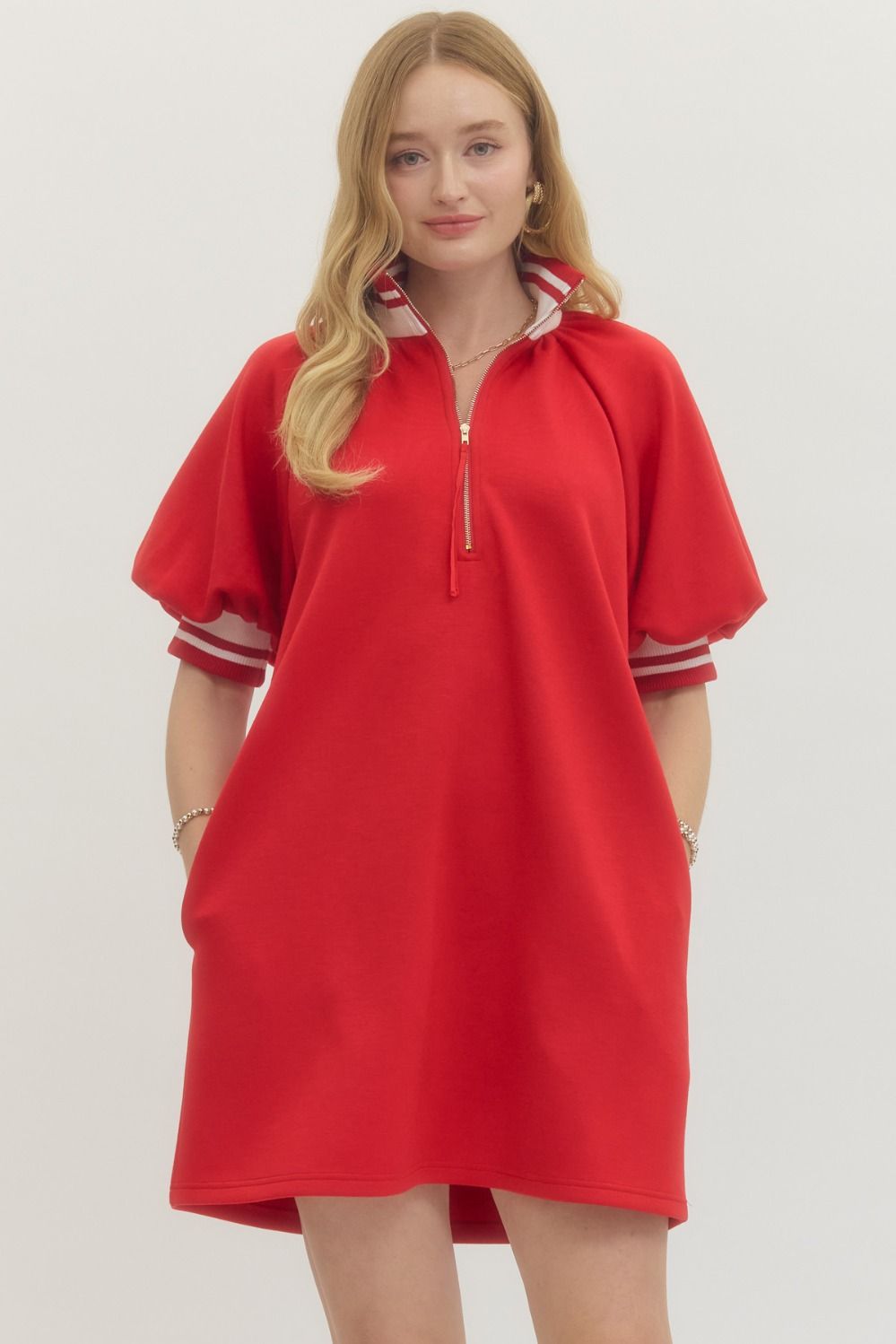 Cherry Pop Zip Mini Dress with Ribbed Trim