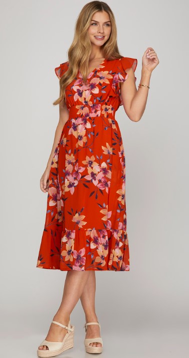 Flowering Smocked Midi Dress