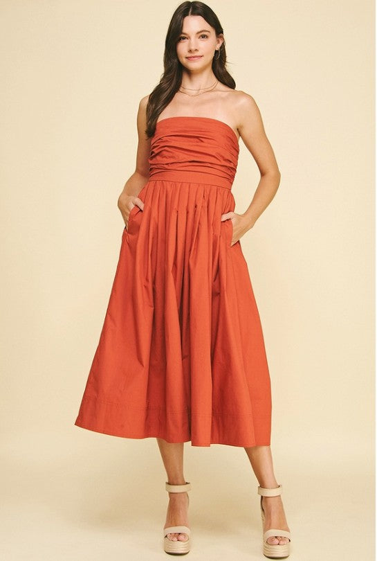 Strapless Dress in Rust - Surprise Lily