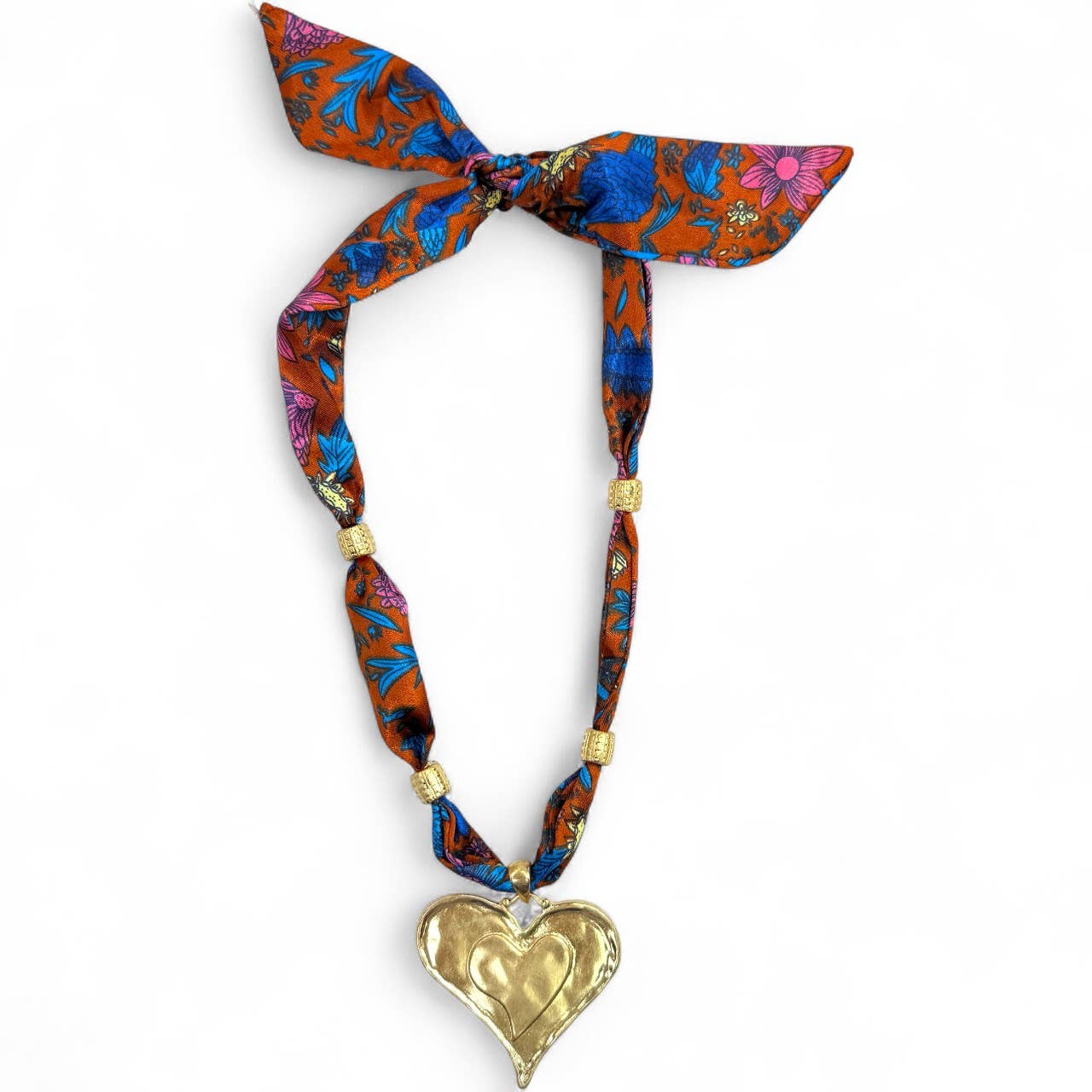Pendant Scarf Necklace with Gold Charm