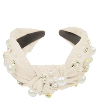 Pearl & Crystal Studded Knotted Headband