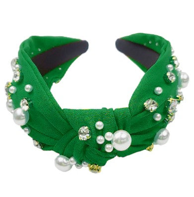 Pearl & Crystal Studded Knotted Headband