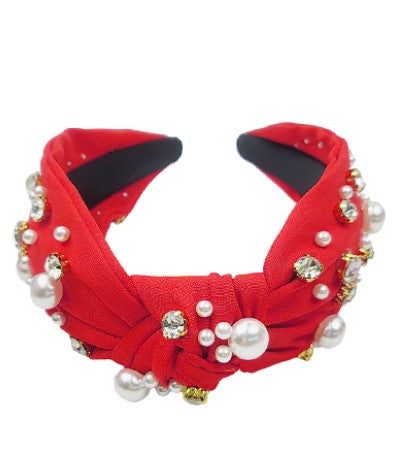 Pearl & Crystal Studded Knotted Headband