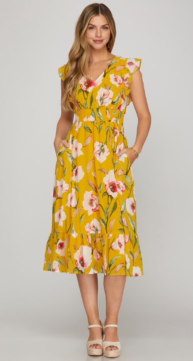 Flowering Smocked Midi Dress