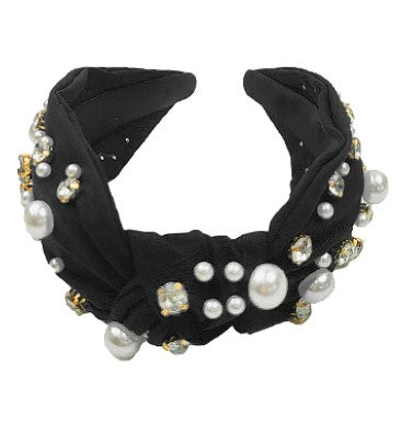 Pearl & Crystal Studded Knotted Headband