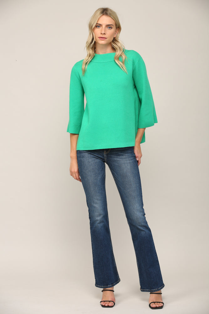 Monica Mock Neck Sweater in Kelly Green - Top - Sweater - Surprise Lily