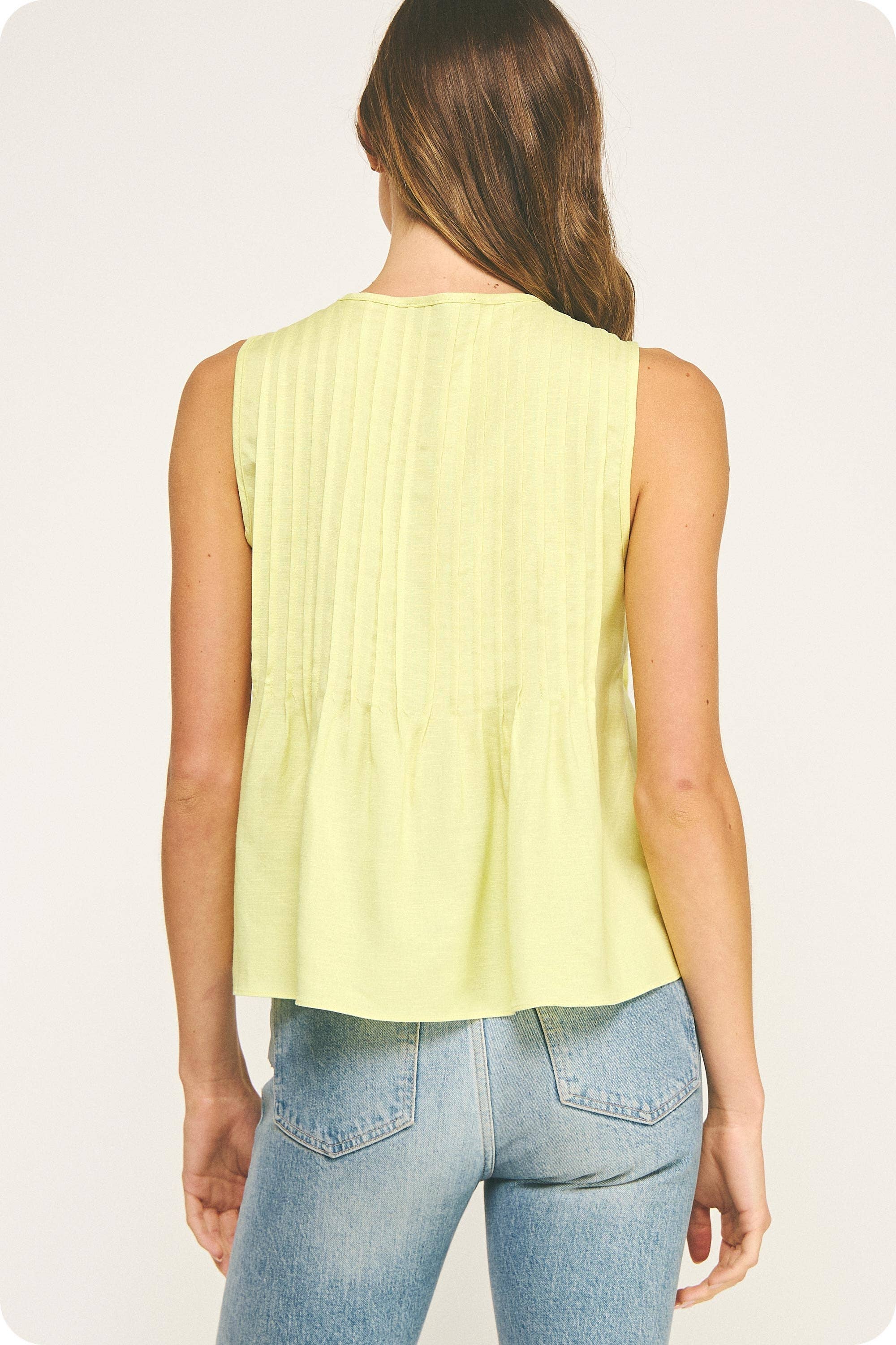Pintuck Tie Detail Linen Sleeveless Top - Surprise Lily