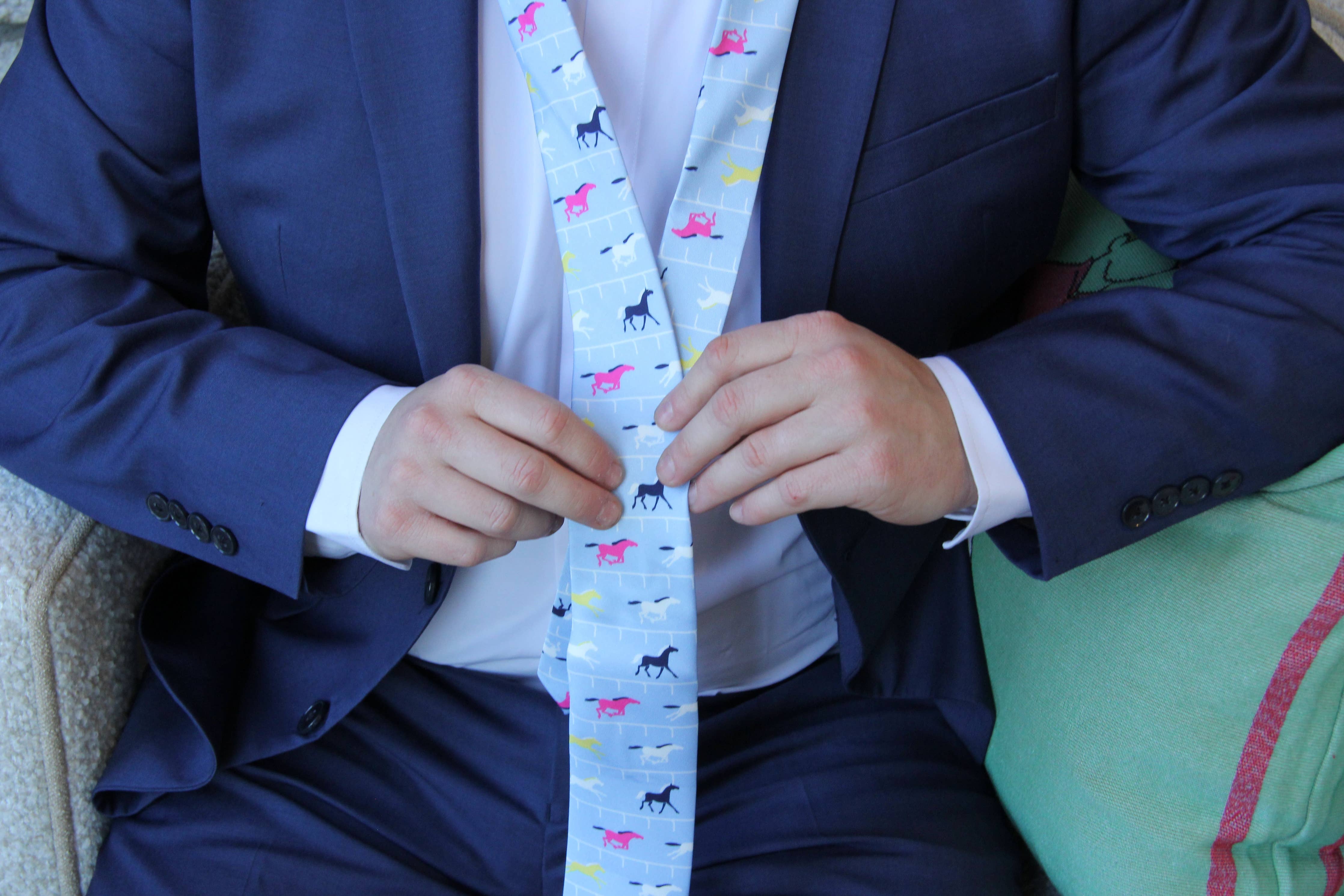 Light Blue Multi Color Horse Racing Necktie - Surprise Lily