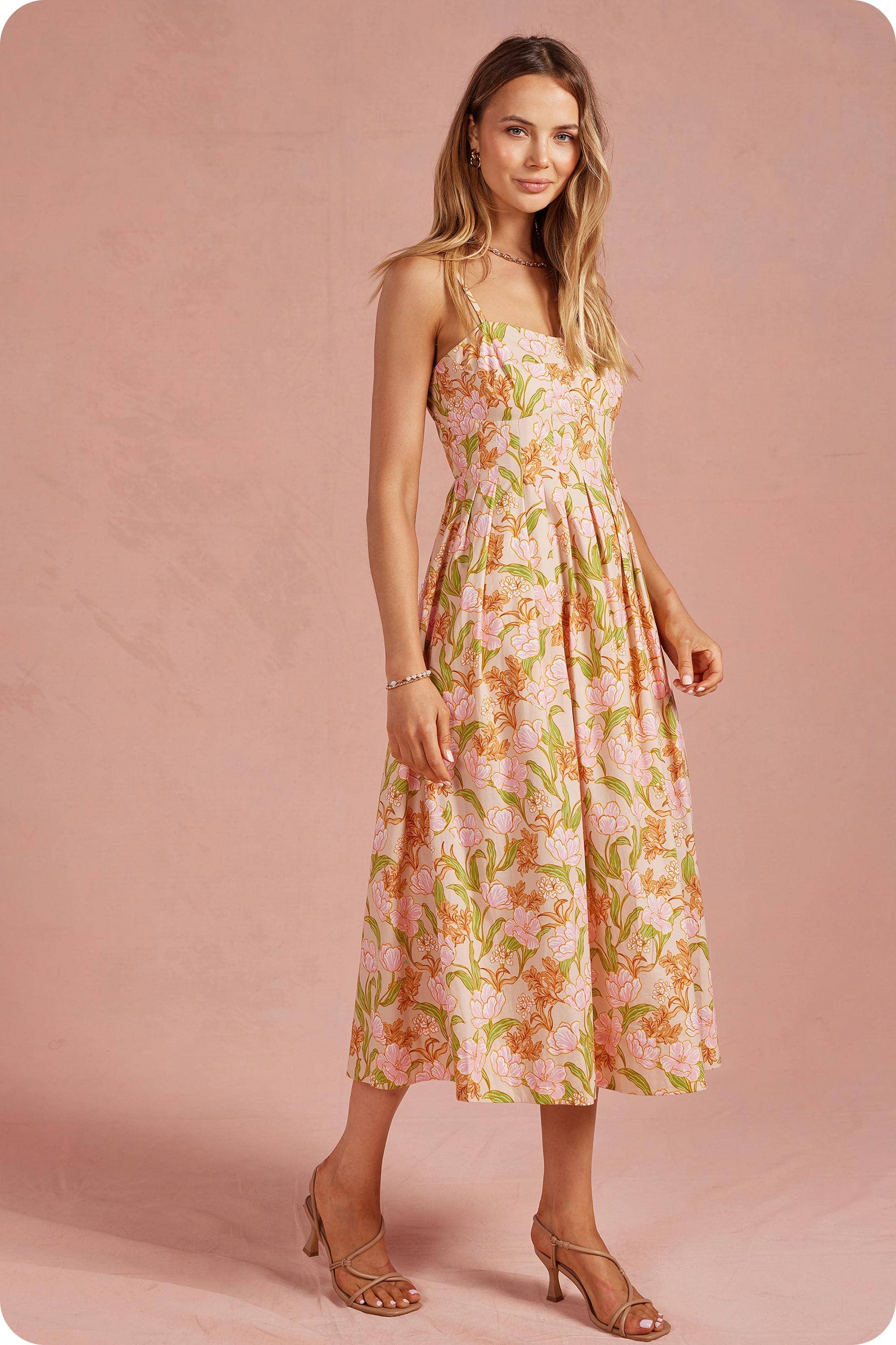 Bloom Meadow Sleeveless Pleat Midi Dress - Surprise Lily