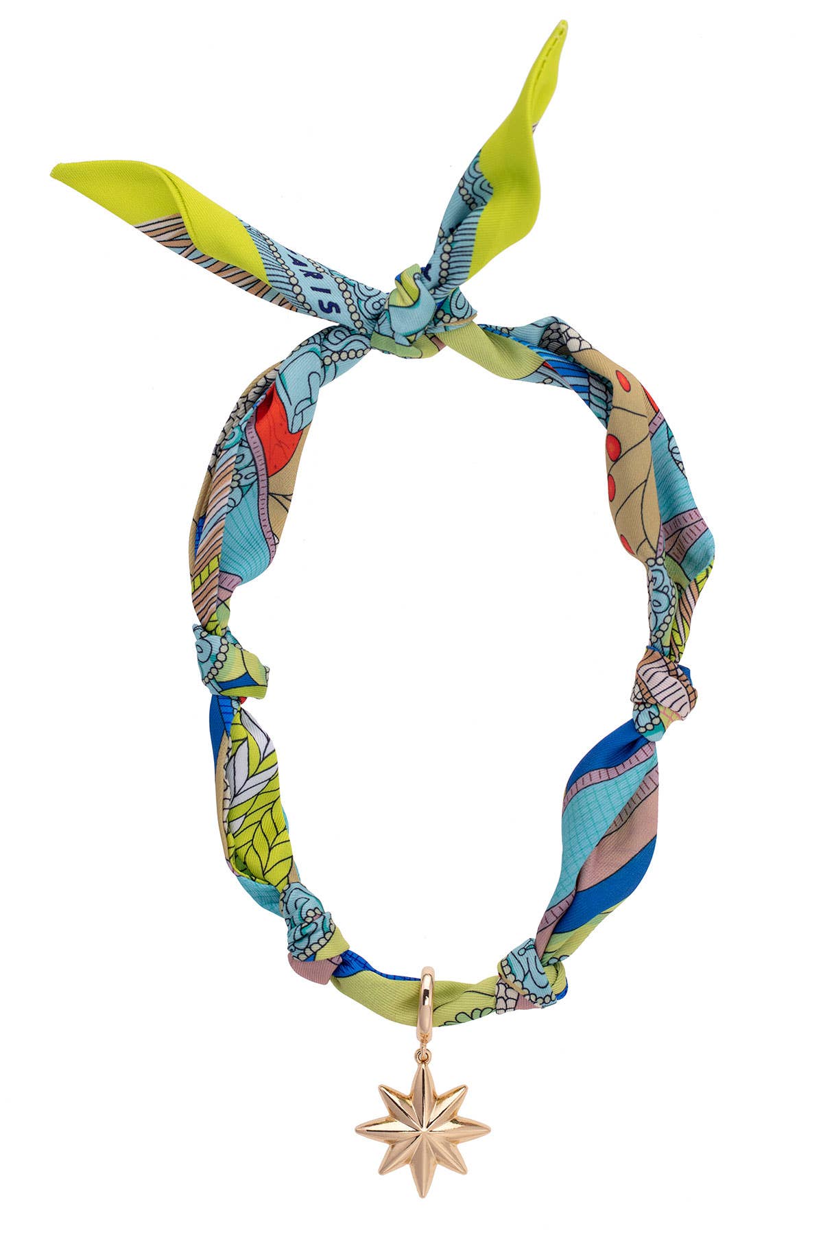 Bandana Scarf Necklace  in Lime Green/Blue/White