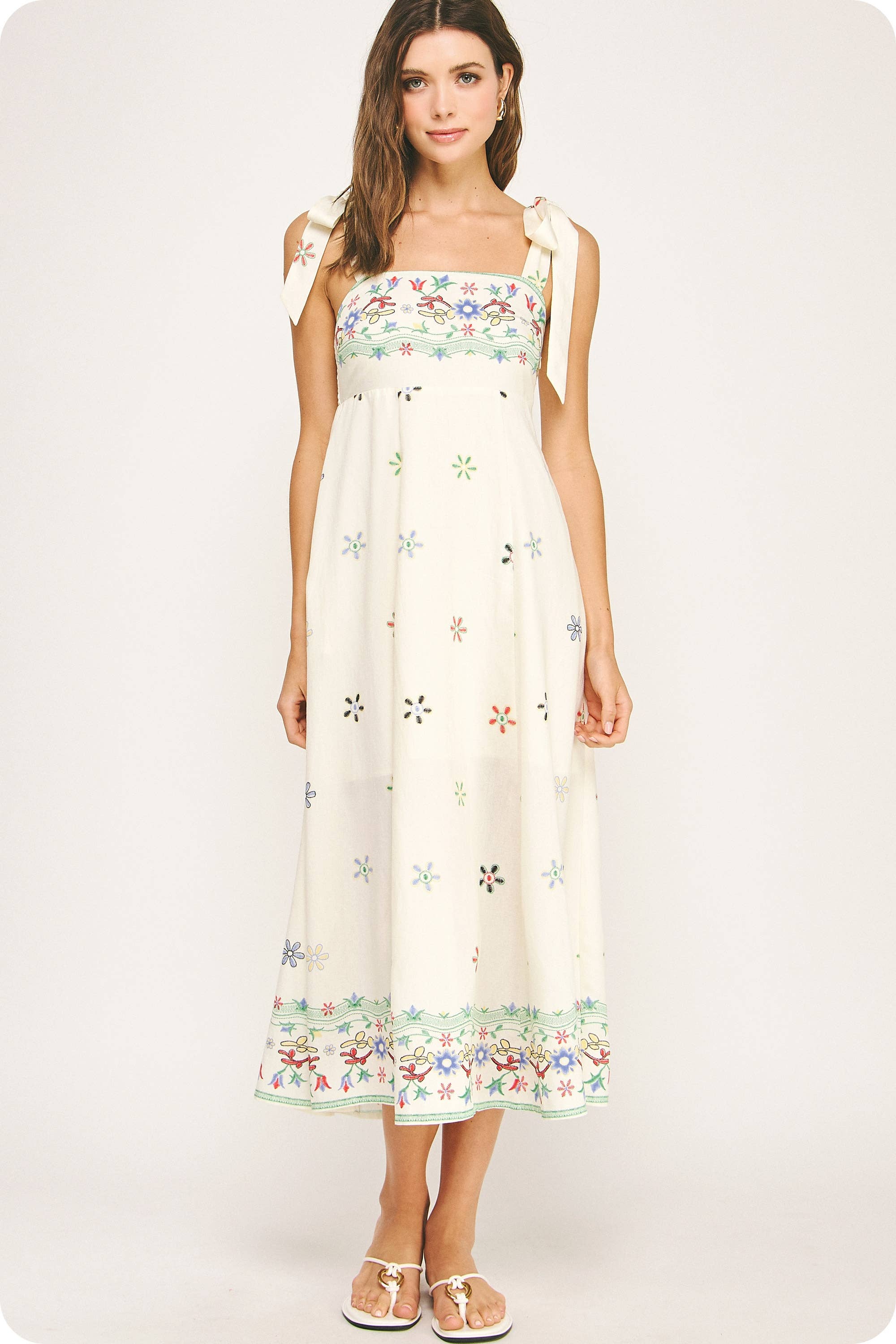Sleeveless Floral Border Print Midi Dress - Surprise Lily