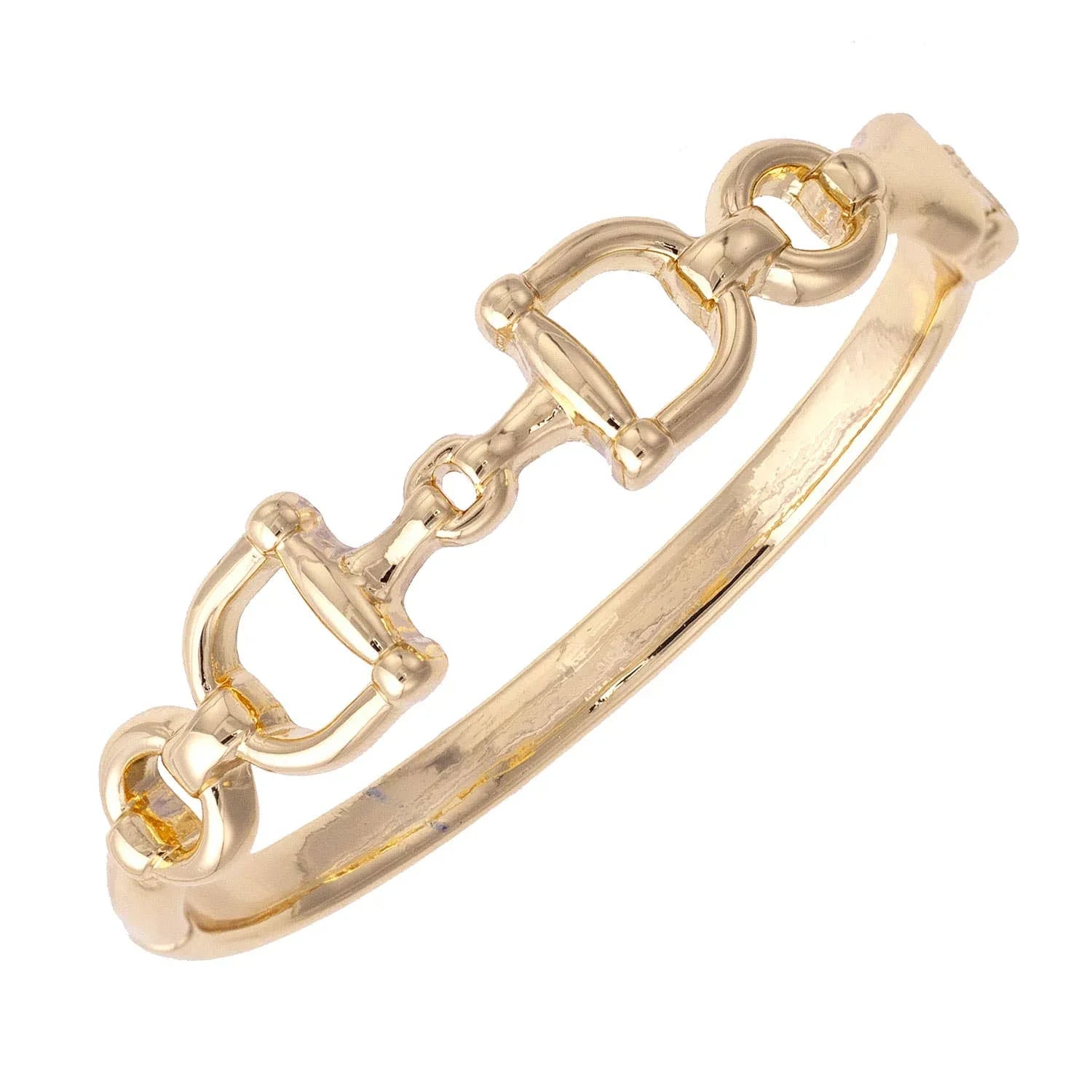 Cinnamon Horsebit Hinge Bangle in Shiny Gold - Surprise Lily