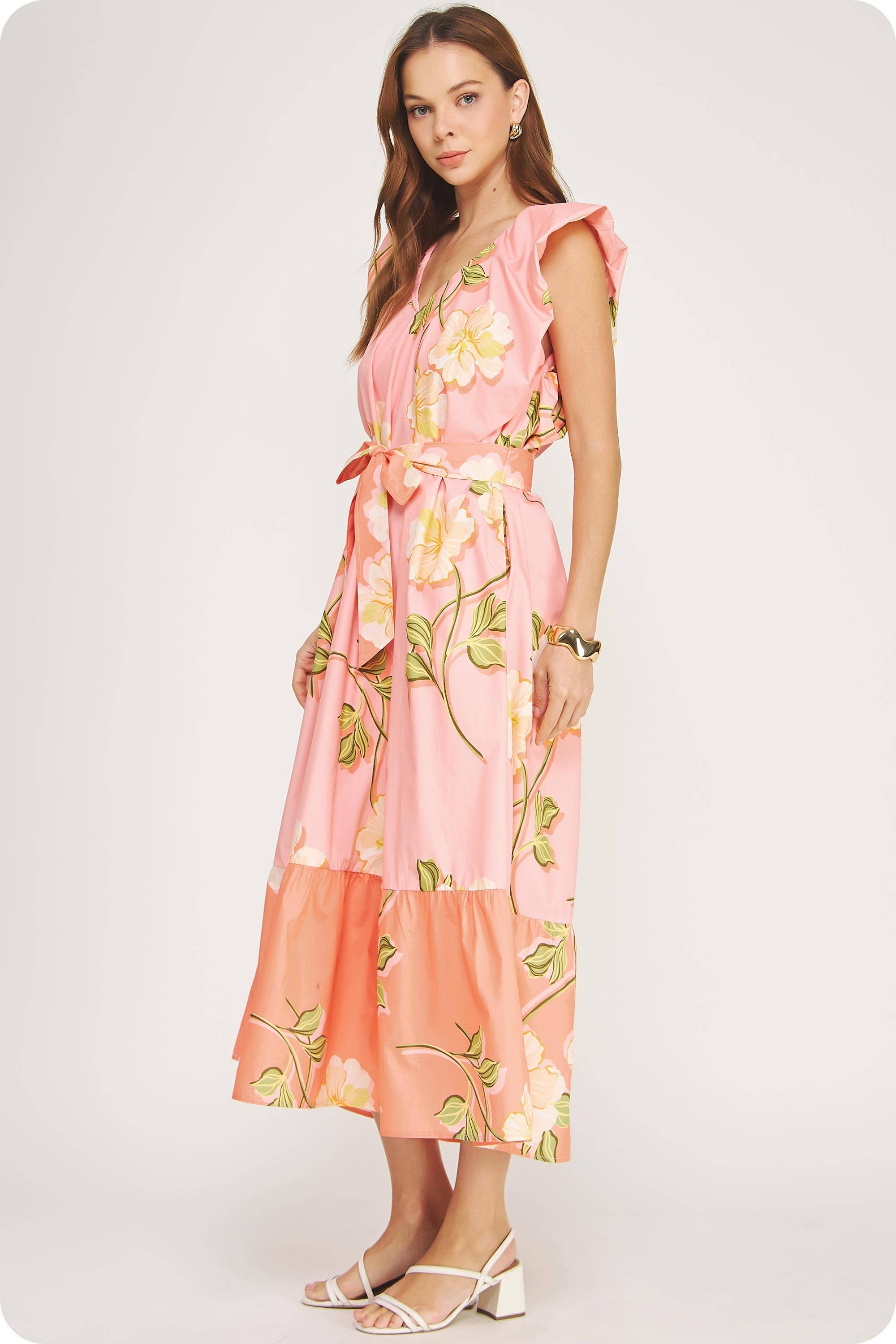 Tropical Hibiscus Ruffle Tiered Midi Dress - Surprise Lily