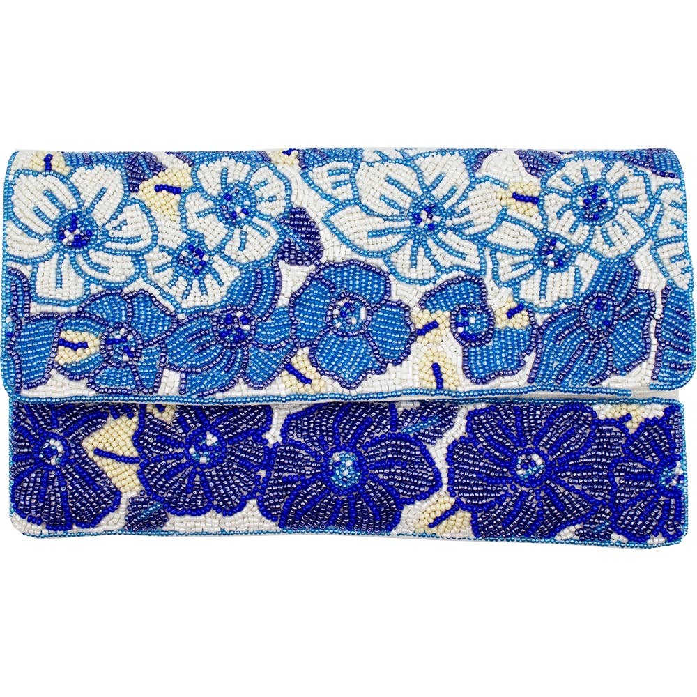 BLUE FLORAL BEADED CLUTCH - Surprise Lily