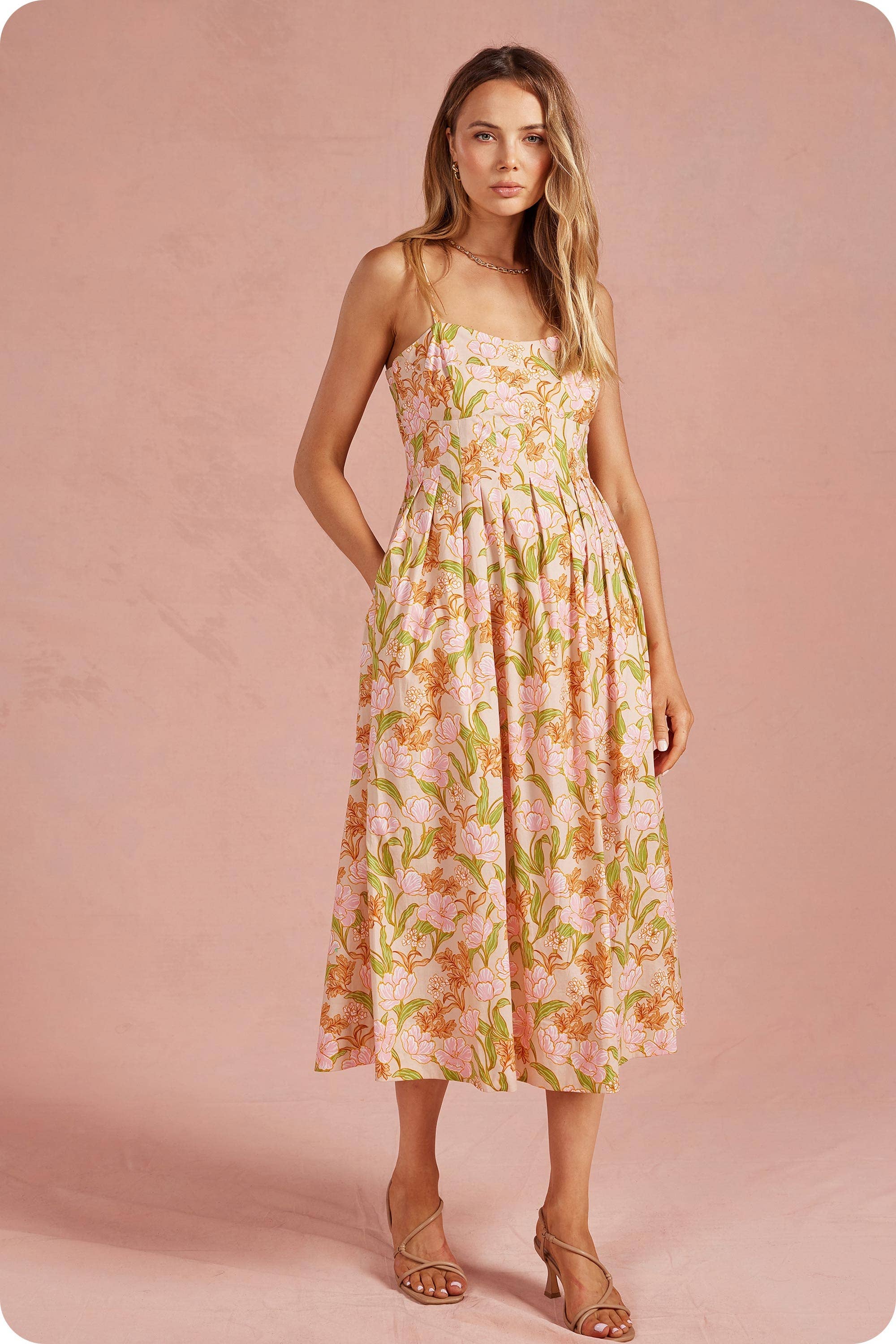Bloom Meadow Sleeveless Pleat Midi Dress - Surprise Lily