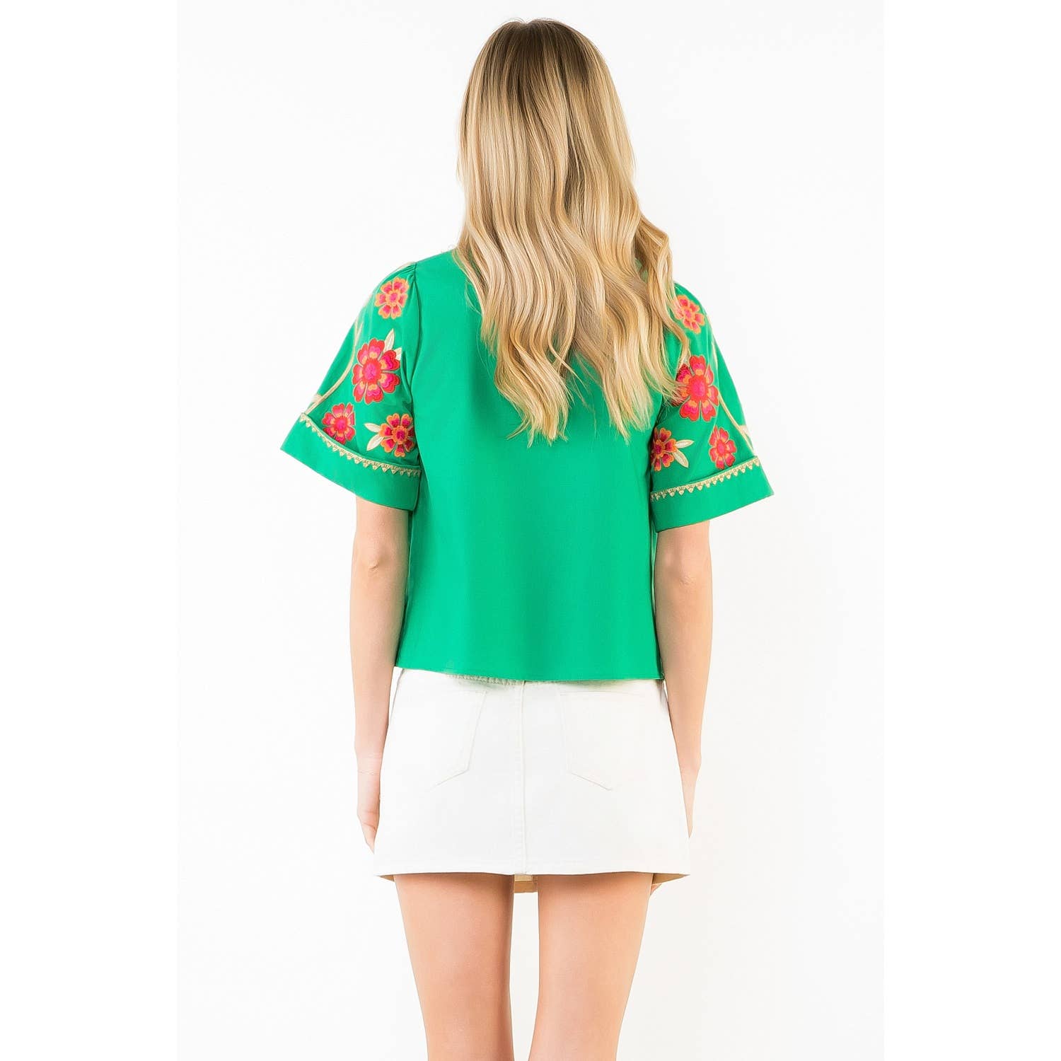Short Sleeve Floral Embroidery Detail Top - Surprise Lily