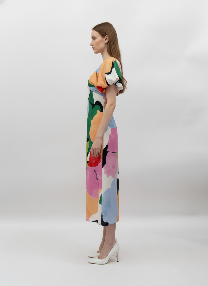 PUFF SLEEVE V NECK MAXI DRESS - DC11977FO - Surprise Lily