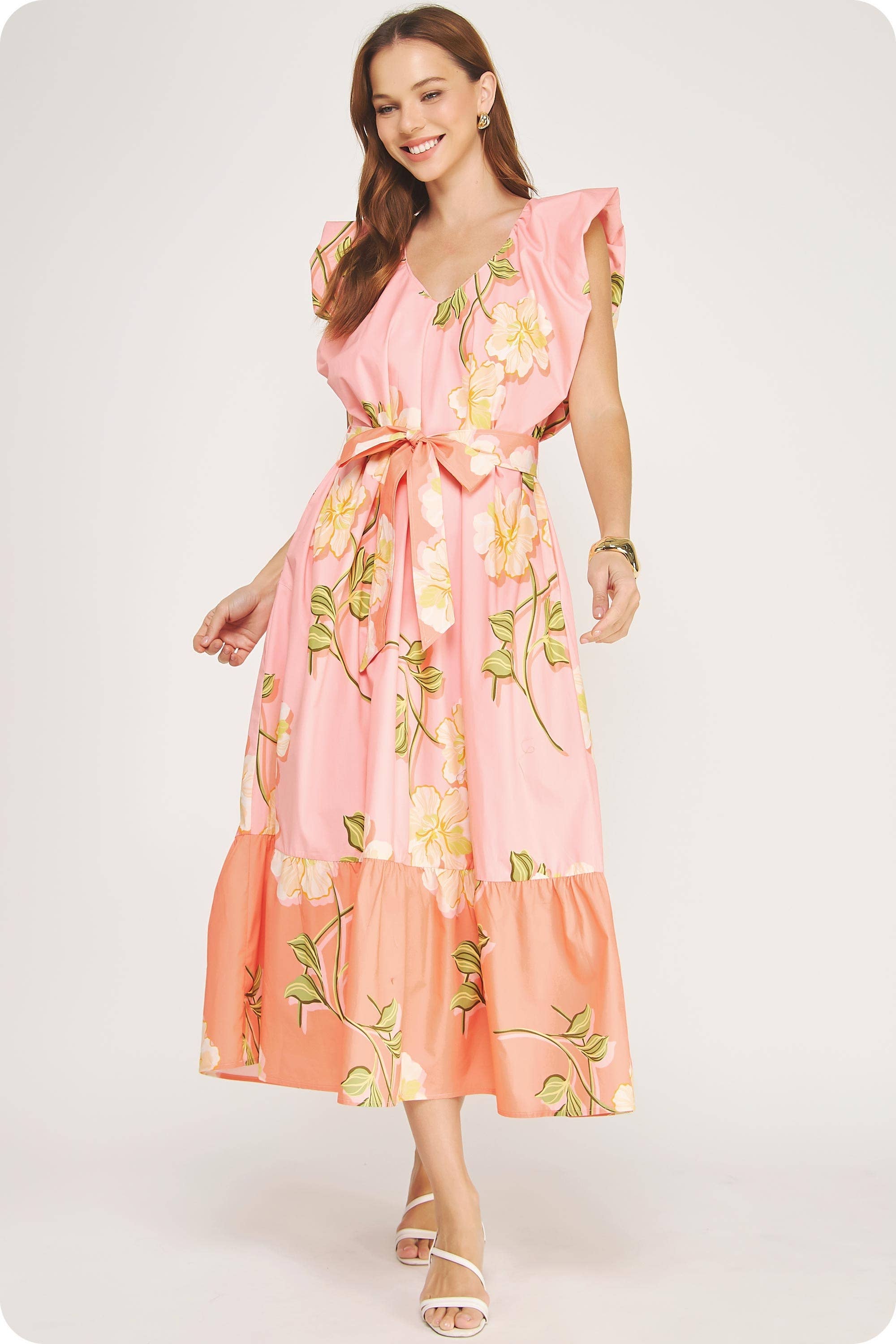 Tropical Hibiscus Ruffle Tiered Midi Dress - Surprise Lily