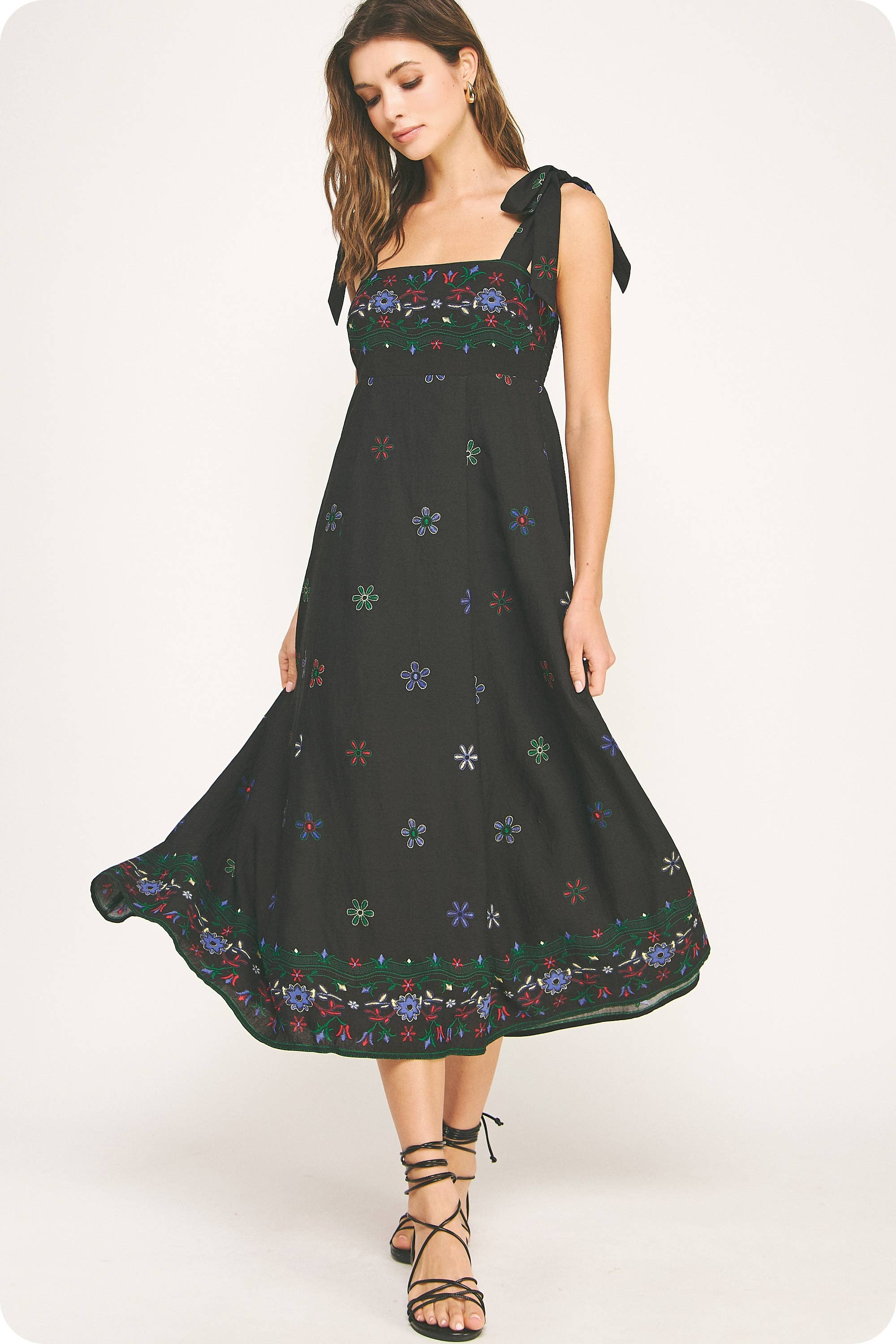 Sleeveless Floral Border Print Midi Dress - Surprise Lily