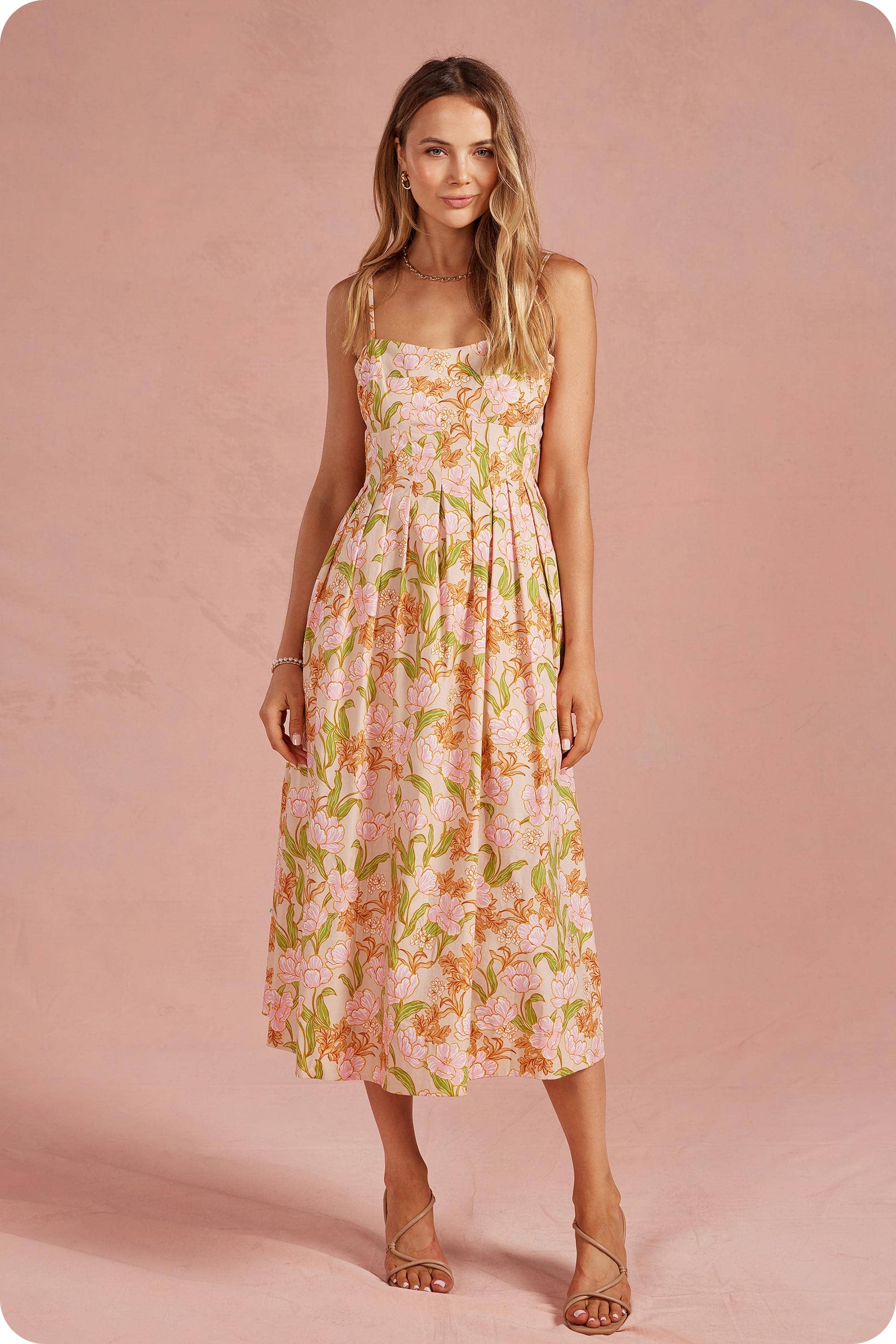 Bloom Meadow Sleeveless Pleat Midi Dress - Surprise Lily