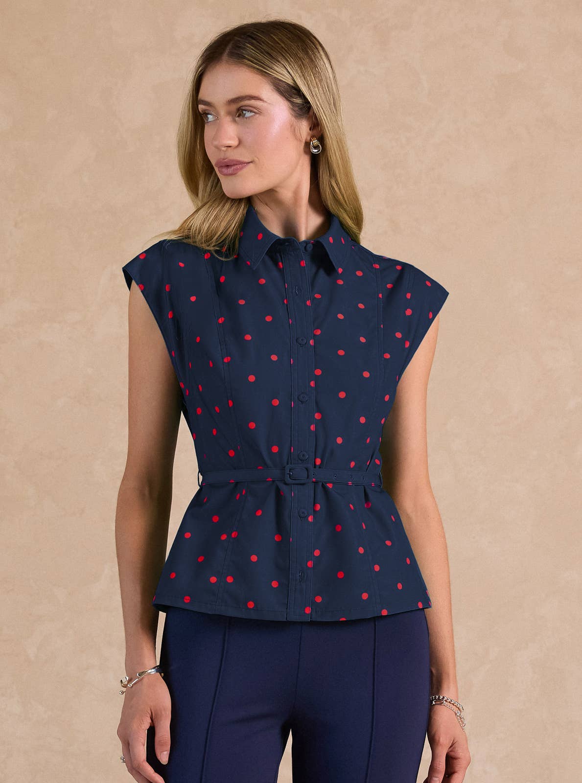Polka Dot Belted Shirt Blouse - Surprise Lily