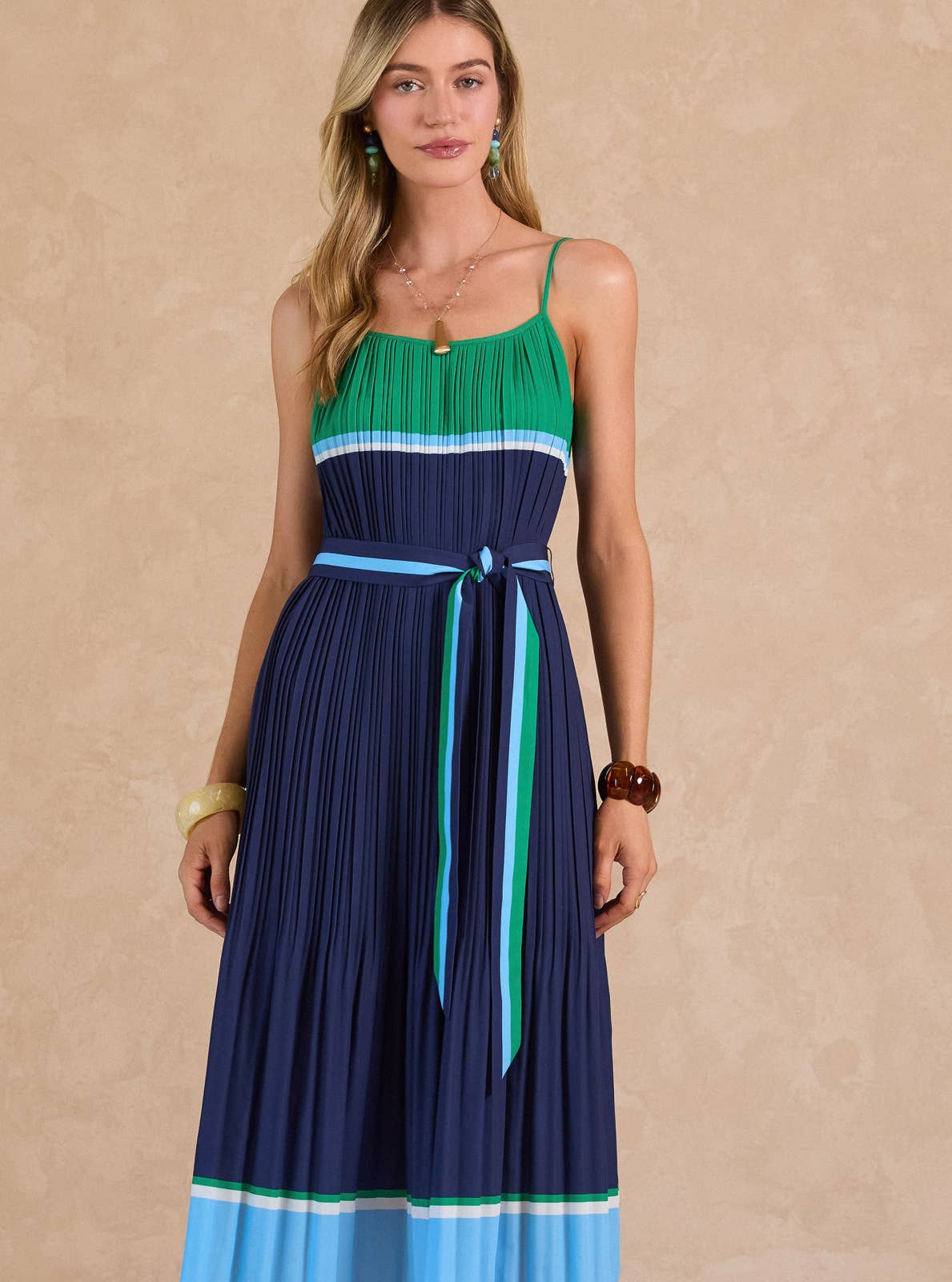 Color Block Pleated Sleeveless Maxi Dress - Surprise Lily