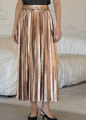 Metallic Pleated Maxi Skirt