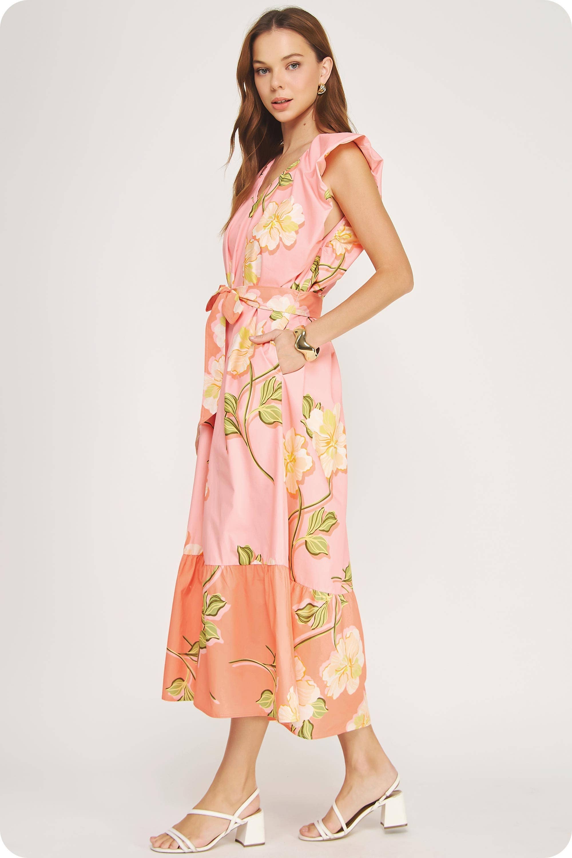 Tropical Hibiscus Ruffle Tiered Midi Dress - Surprise Lily