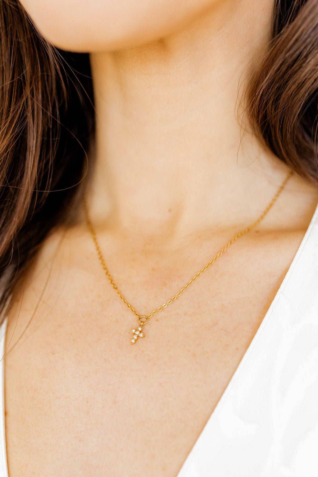 Necklace - Carly Cross CZ Gold - Surprise Lily