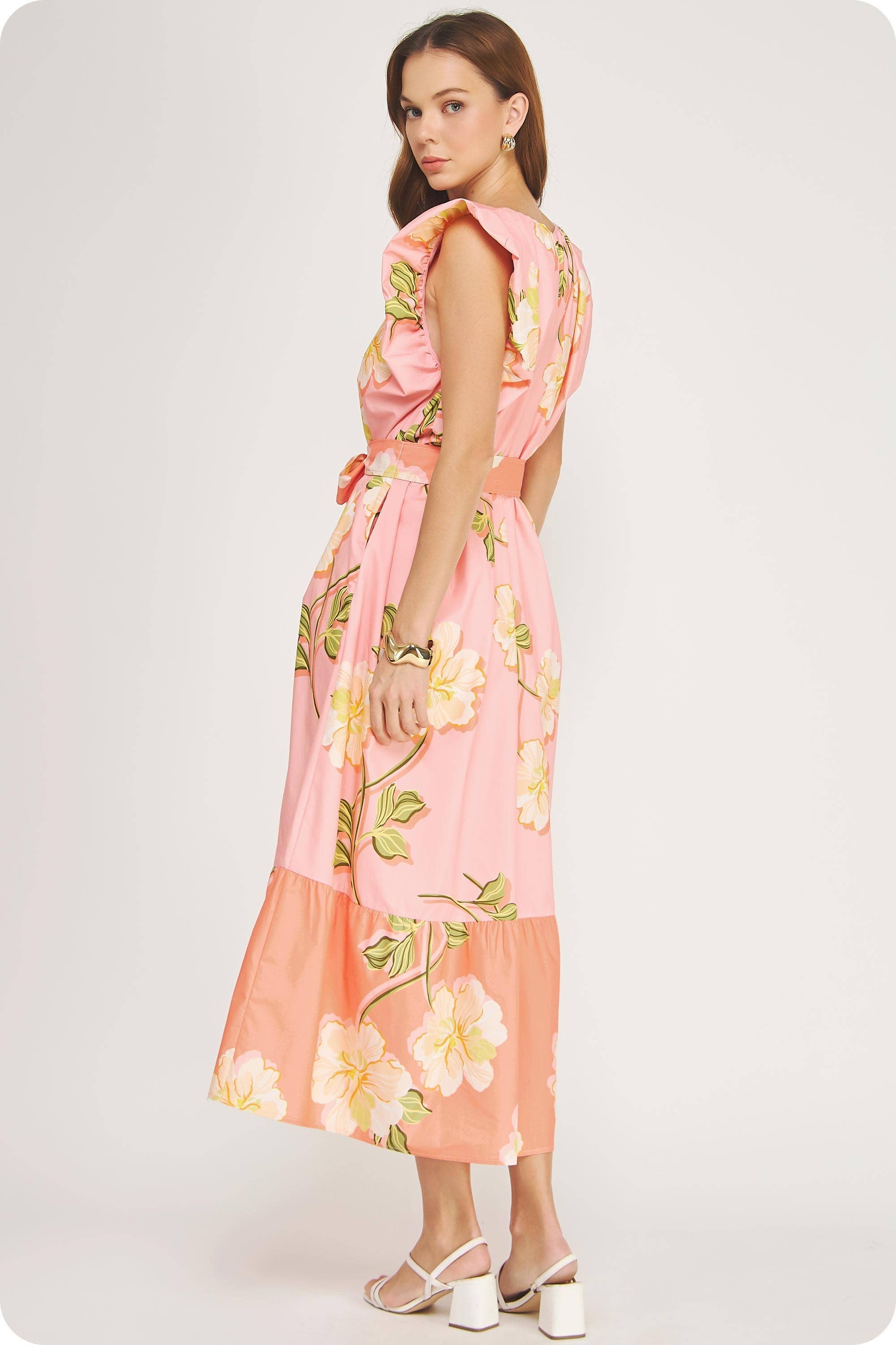 Tropical Hibiscus Ruffle Tiered Midi Dress - Surprise Lily