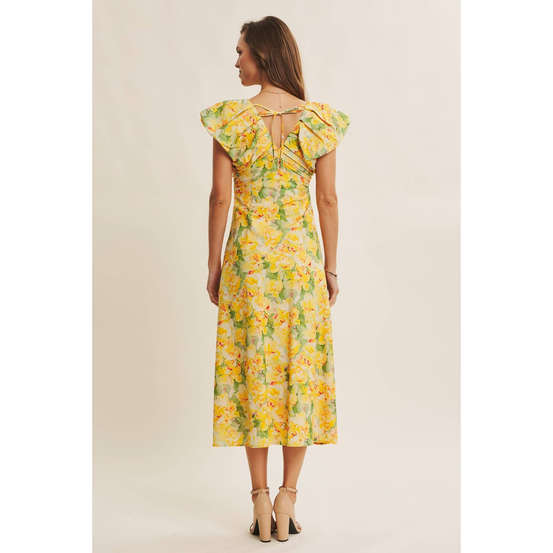 SUNSHINE KISSED COTTON FLORAL MIDI DRESS WITH VOLUMINOUS SLV - Surprise Lily