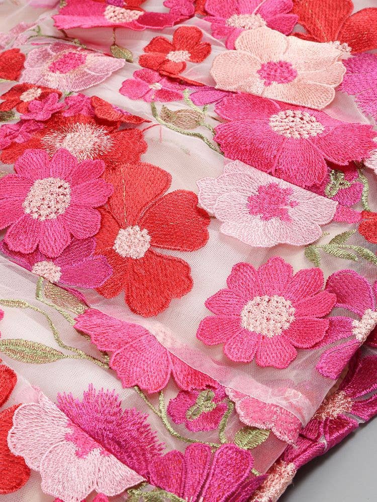 DR984 3D Floral Embroidered Strap Mini Dress 2026 - Surprise Lily