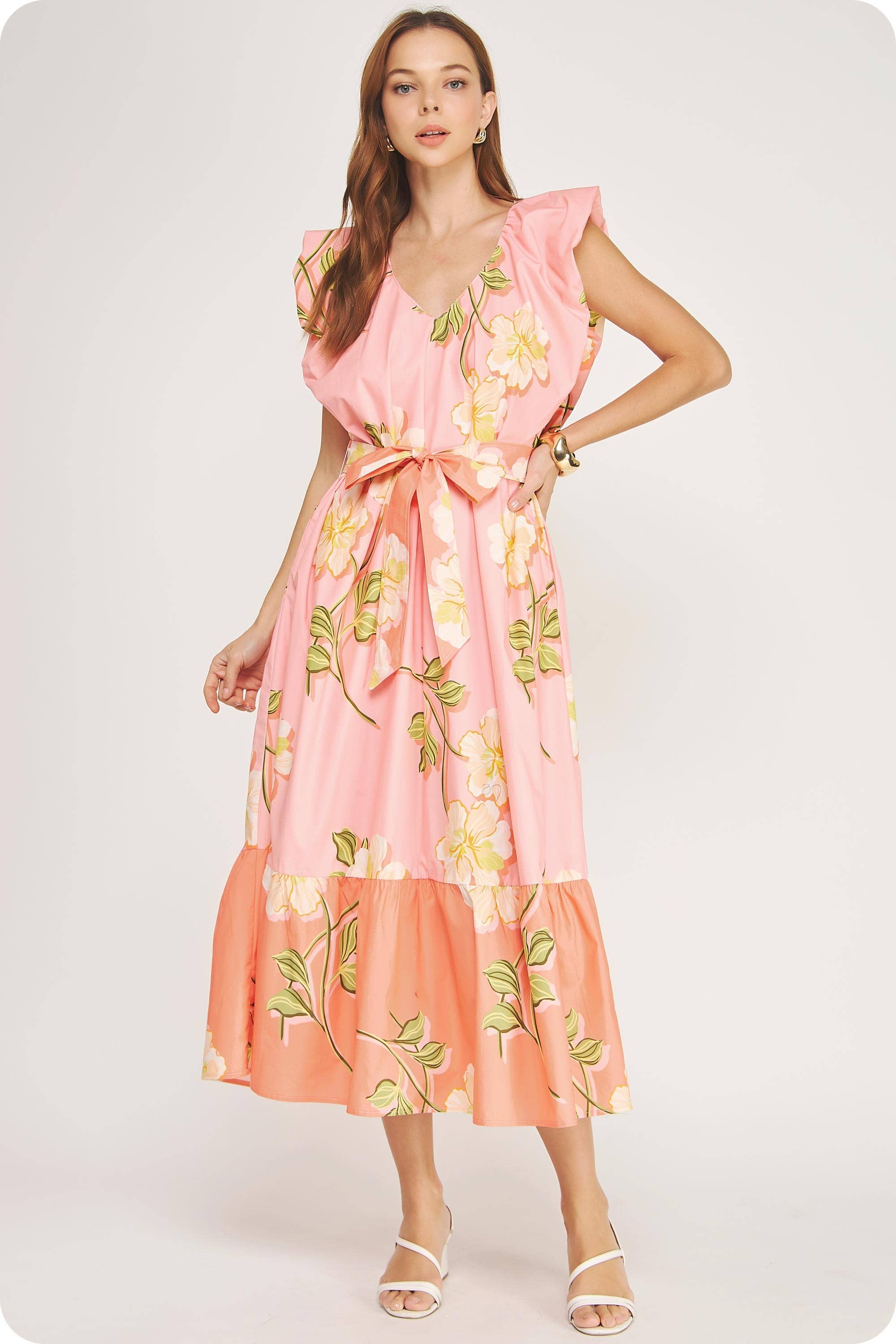 Tropical Hibiscus Ruffle Tiered Midi Dress - Surprise Lily