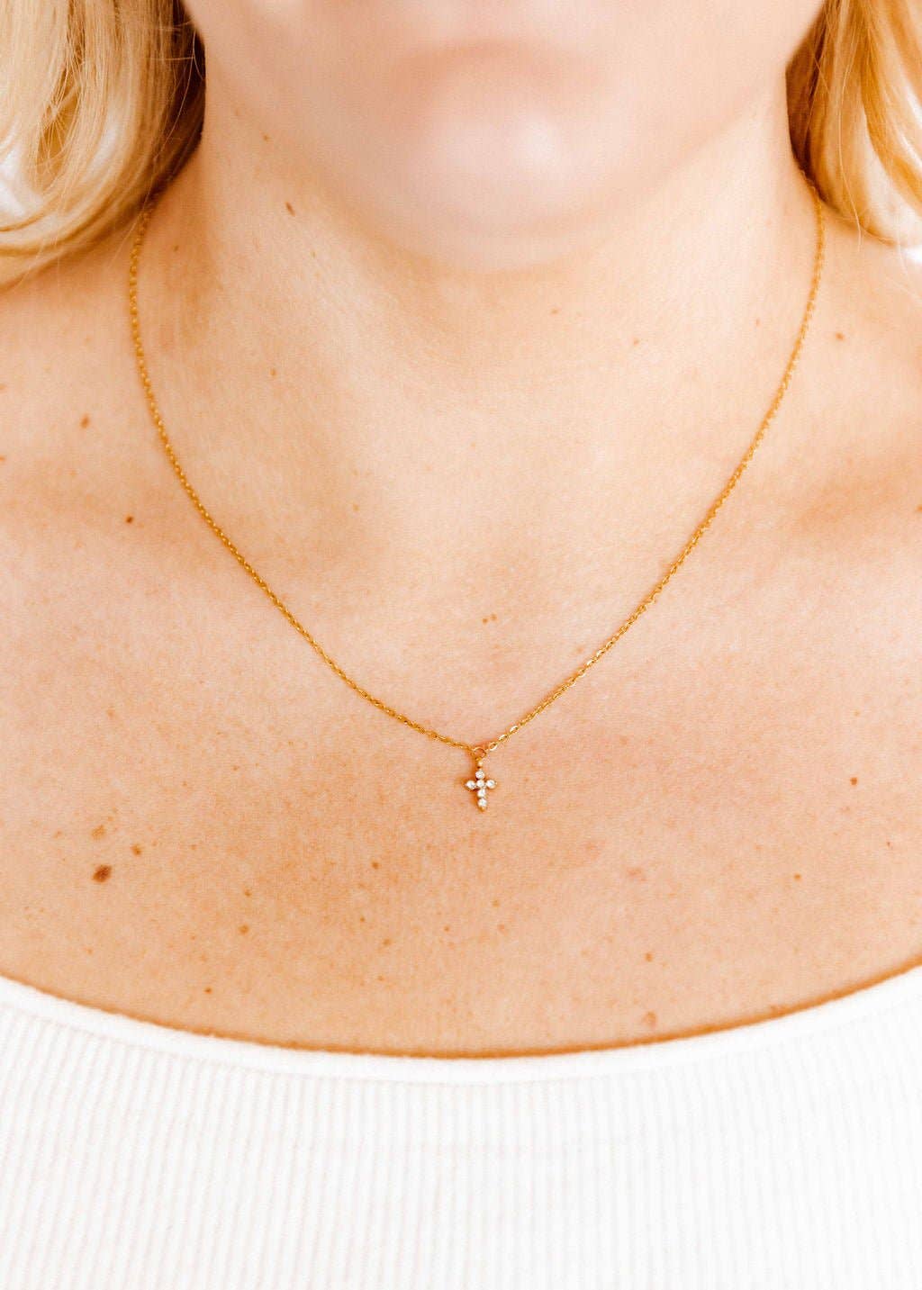 Necklace - Carly Cross CZ Gold - Surprise Lily