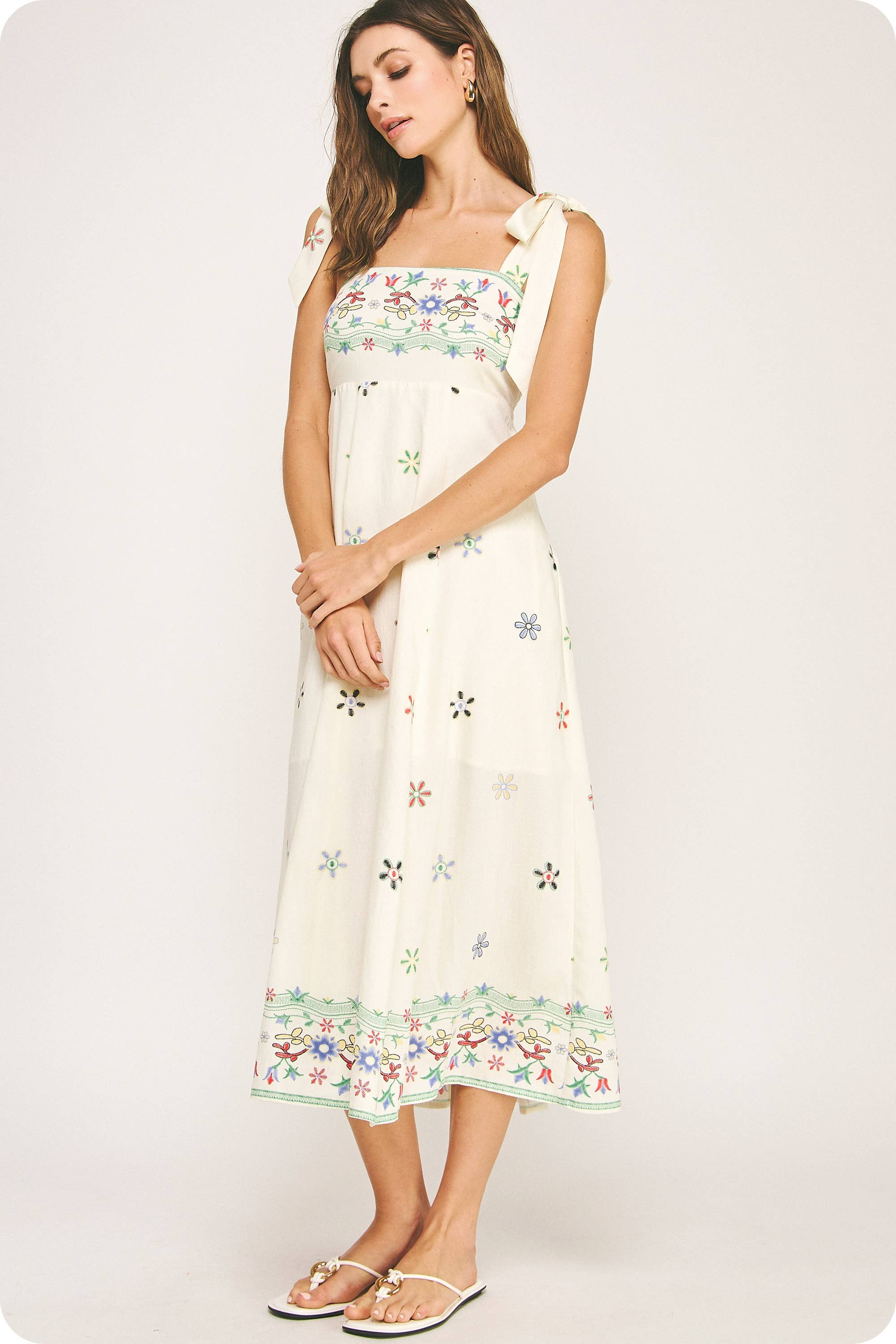 Sleeveless Floral Border Print Midi Dress - Surprise Lily