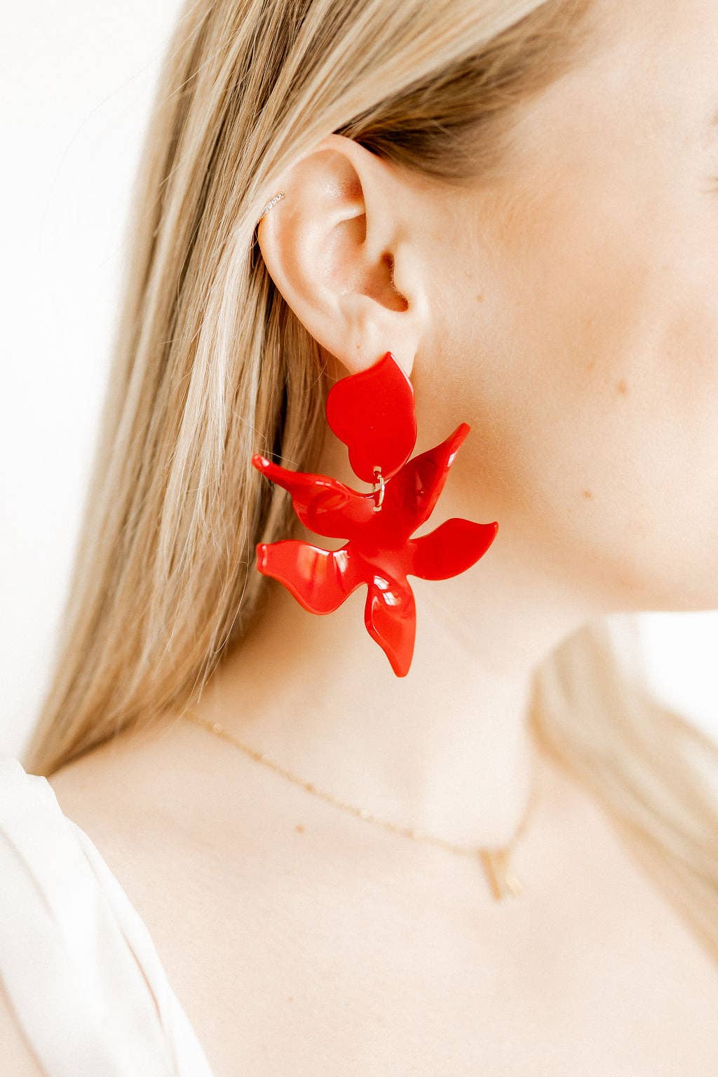 Flora Statement Earrings - True Red