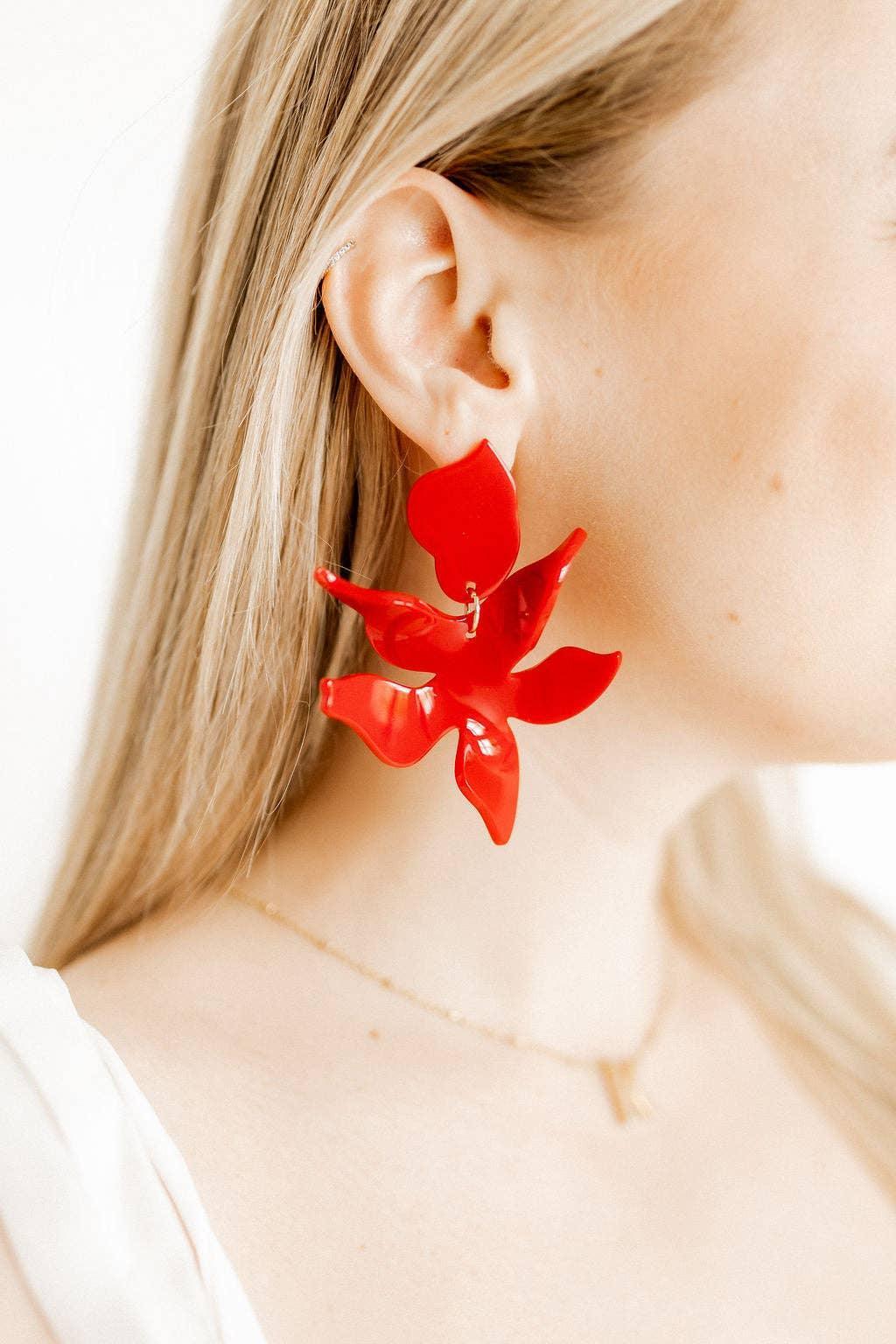 Flora Statement Earrings - True Red - Surprise Lily