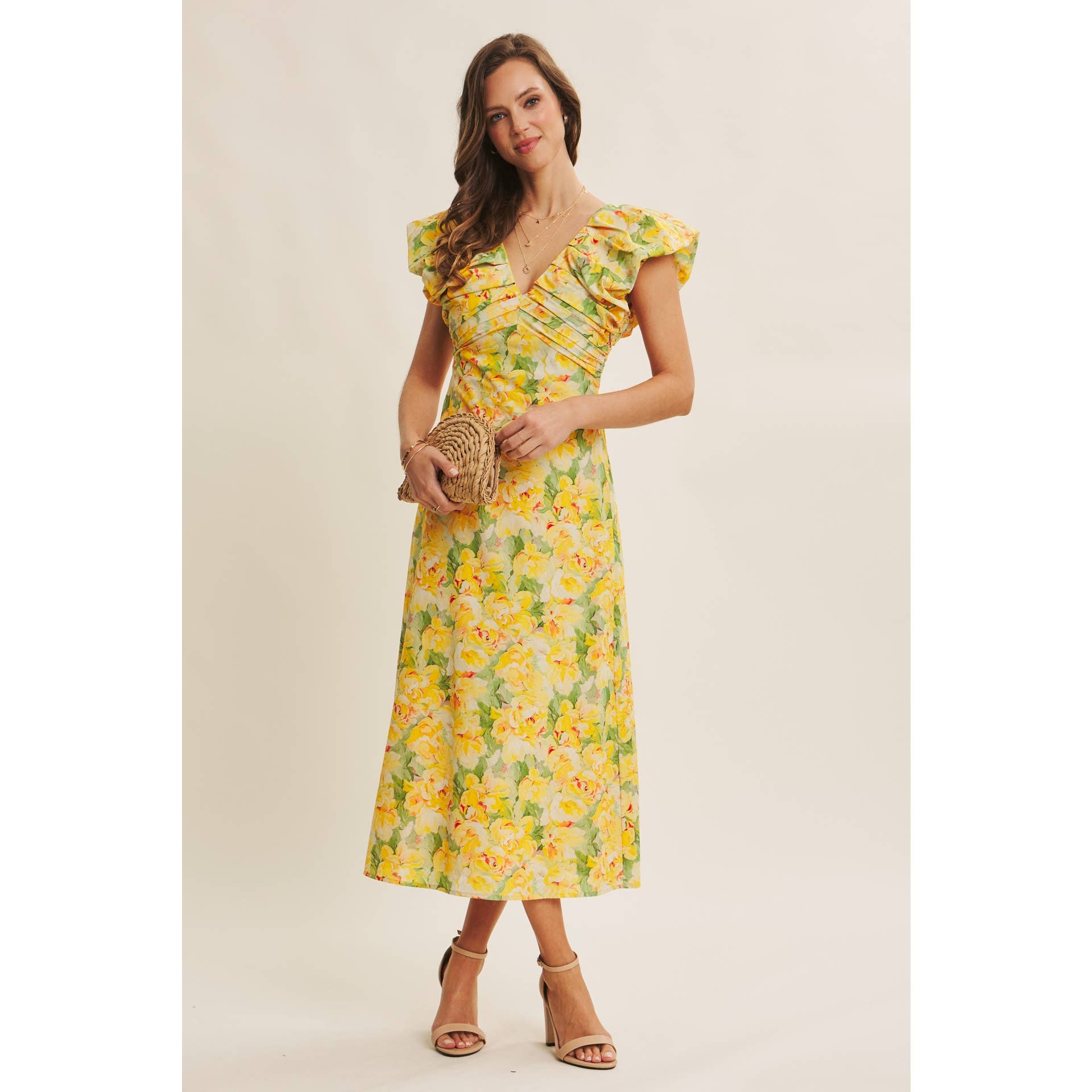 SUNSHINE KISSED COTTON FLORAL MIDI DRESS WITH VOLUMINOUS SLV - Surprise Lily