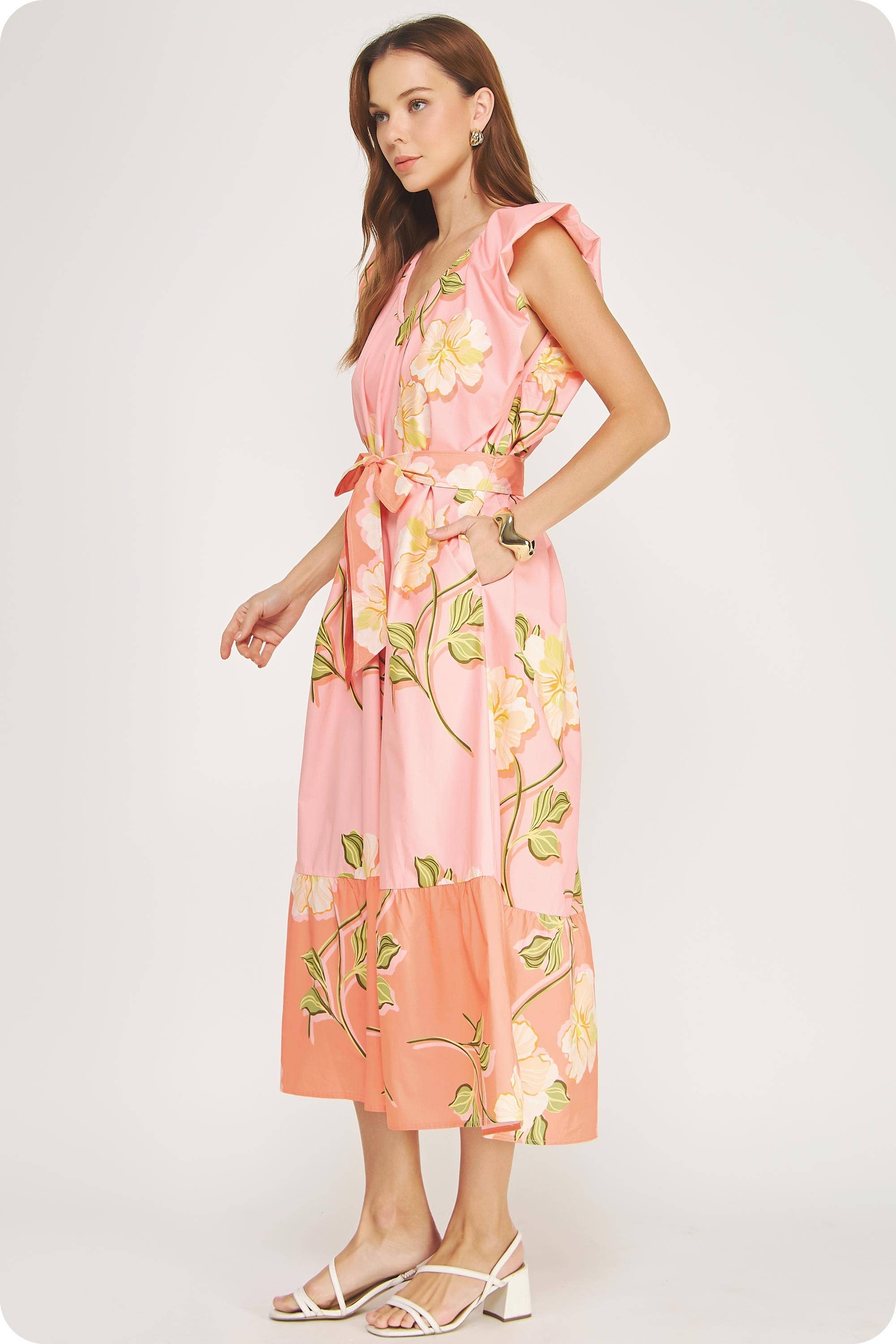 Tropical Hibiscus Ruffle Tiered Midi Dress - Surprise Lily